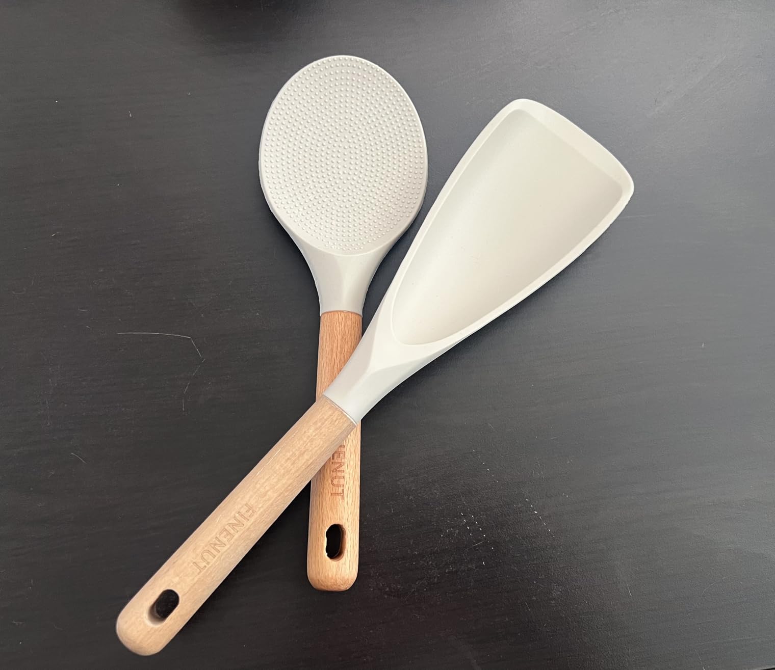 Cooking Spoon Multifunction Spoonula Silicone Spatula Spoon 2-Pack, Dual-Use Heat Resistant 446°F, BPA-Free Wooden Handle Rice Spoon Set for Non-Stick Cookware customer photo 2