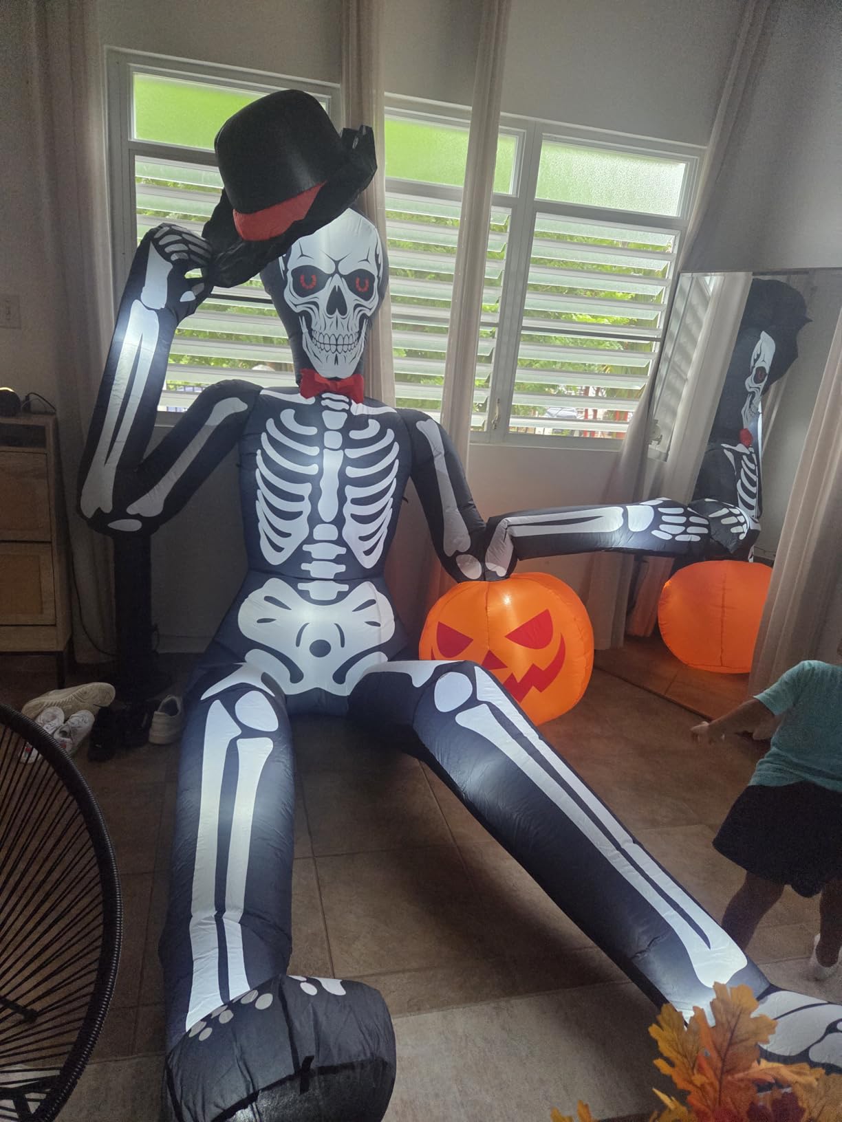 12FT Halloween Inflatables Outdoor Decorations, Giant Sitting Inflatable Skeleton with LEDs customer photo 1