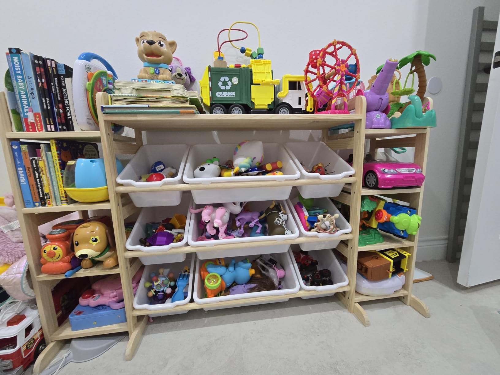 SpaceAid Large Toy Storage Organizer 9 Shelves 9 Bins, Toy Organizers Storage Bookshelf, Kids Bin Shelf Toys Box Bookcase for Bedroom Playroom Organization Room Decor, White customer photo 1