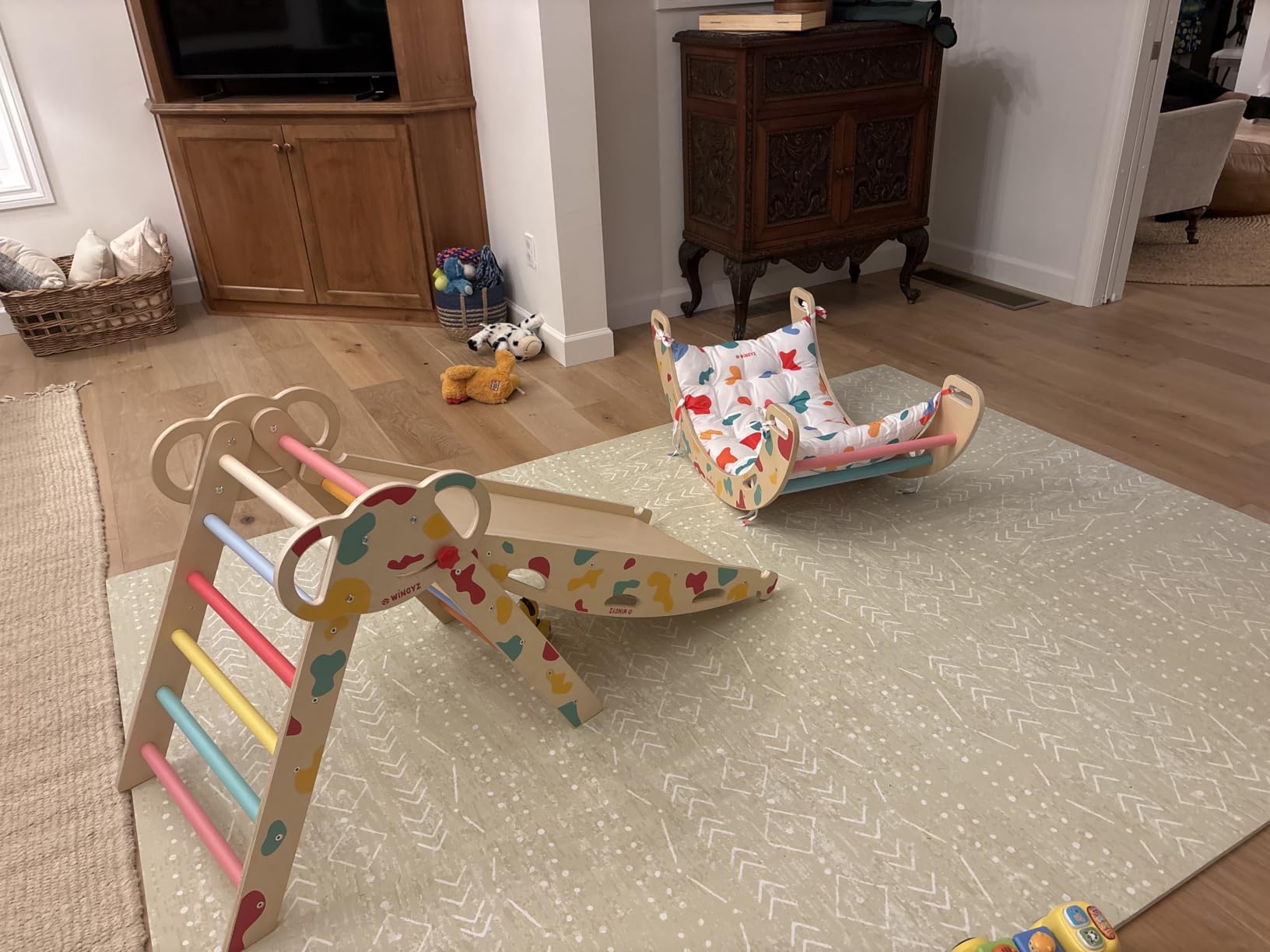WINGYZ Pikler Triangle Set, Montessori 8-in-1 Foldable Climbing Set | Reversible Animal Slide, Patent-Protected Jungle Gym, Safe 2.35in Gap, ASTM F963 Standards for Toddlers 18M-5Y, Rainbow customer photo 1