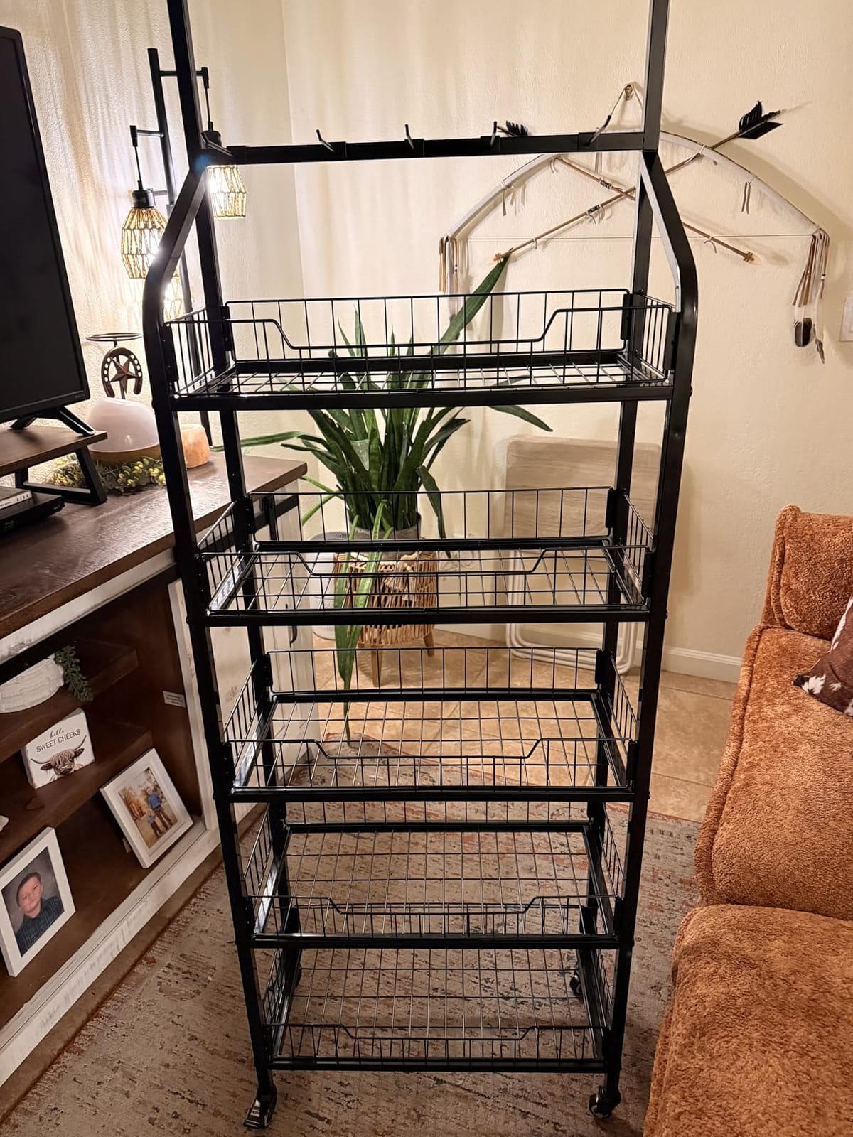 Commercial 5 Tier Freestanding Retail Display Rack for Snacks and Candy, Heavy Duty Q235 Steel Chip Stand with Sliding Baskets, 360° Rotating Silent Wheels, 4 Foot Pads & 10 Price Tags customer photo 2