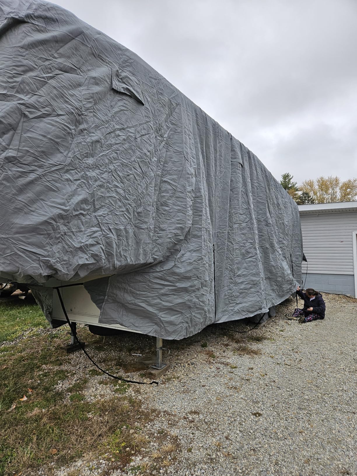 5th Wheel RV Cover 31-34ft, 7-Layer Thick Fabric, 400 LBS Tear Resistance | Waterproof, Anti-UV & Windproof Camper Cover w/ Tongue Jack Cover, Gutter Covers, Tire Covers, Stair Cover, Straps & Storage customer photo 2