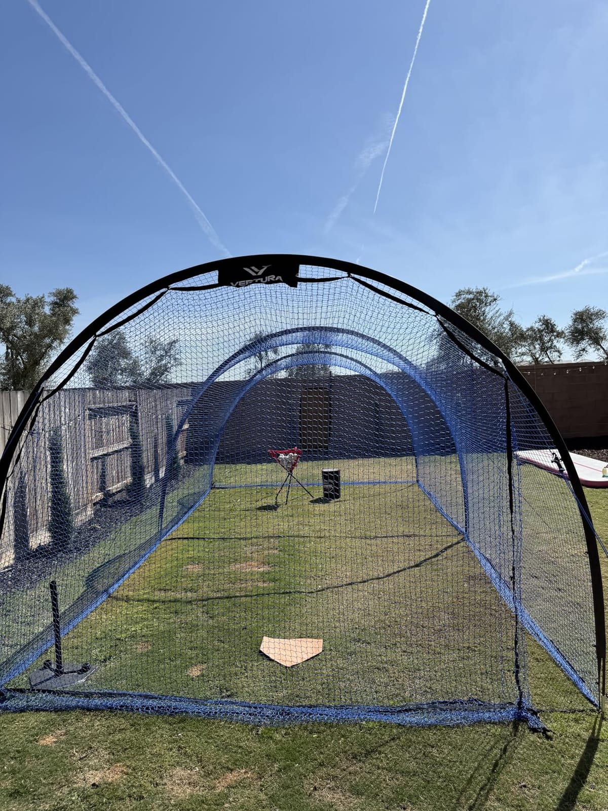 Portable 22ft x 12ft x 8ft Baseball & Softball Batting Cage - Easy to Install Hitting Cage with Pitching Machine Hole, 3-Ply Blue Netting, 14mm Fiberglass Poles, Secure Steel Frame & Carry Bag Include customer photo 2