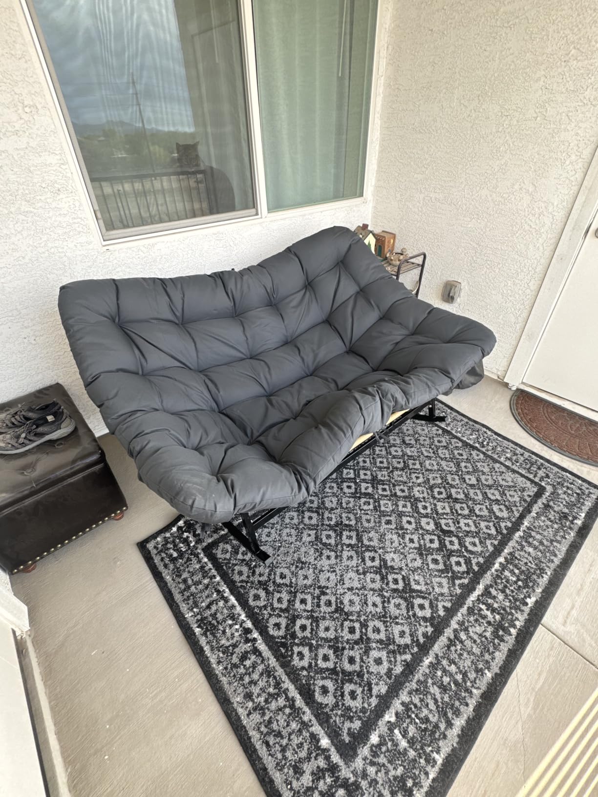 NICESOUL Double Wide Rocking Papasan Chair Outdoor Indoor for 2, PE Wicker Patio Rocking Chair with Cushion and Frame, Heavy Duty Big Comfy Lounge Chair for Porch, Balcony & Living Room, Grey customer photo 2