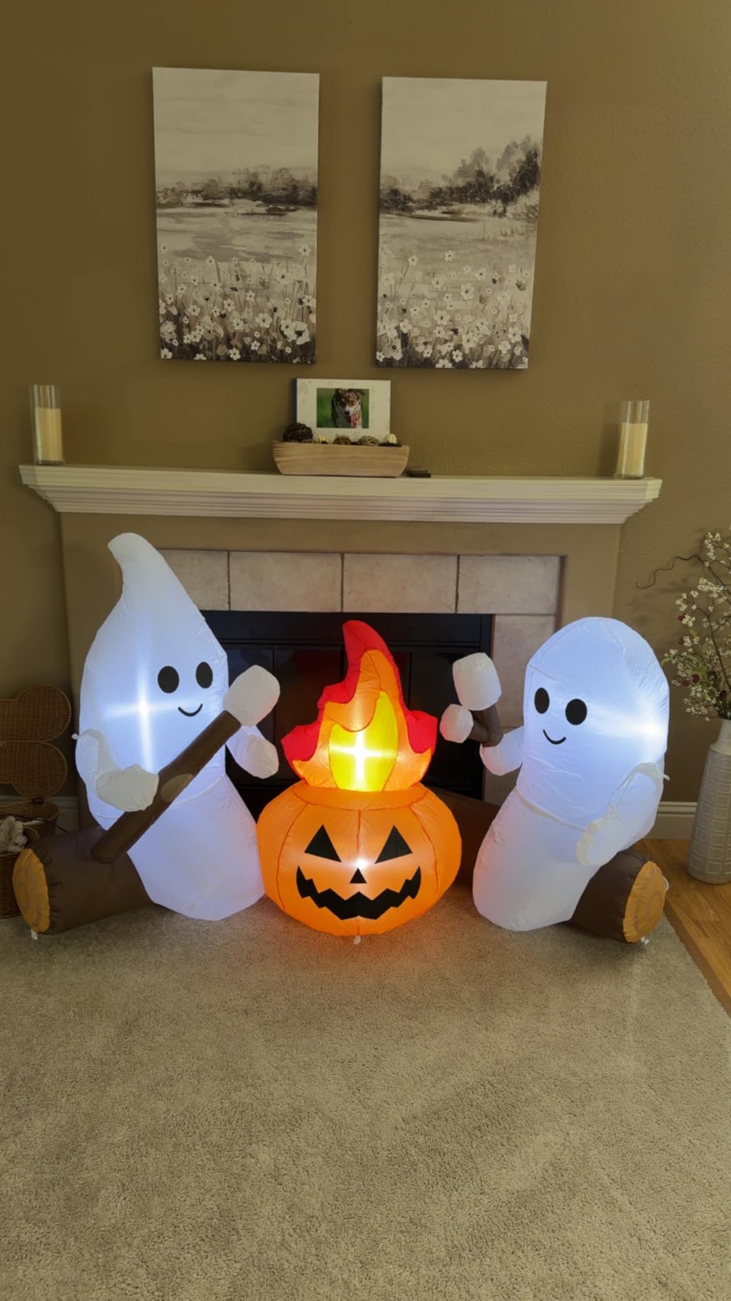 DomKom 6FT Halloween Inflatable Blow Up Decorations, Cute Ghosts Roasting Marshmallows Over Campfire, Built-in LEDs for Holiday Party, Garden, Lawn, Yard, Patio Decor customer photo 2