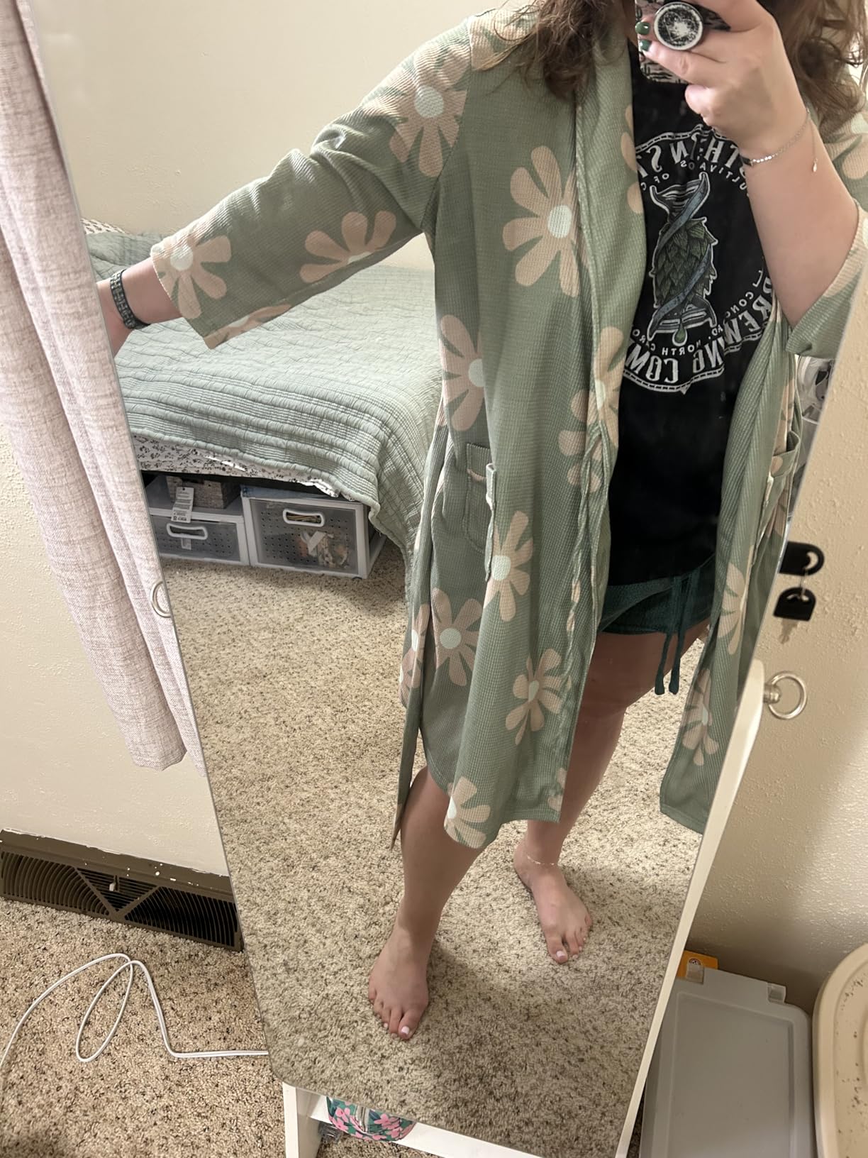 Ekouaer Robes for Women Waffle Knit Kimono Bathrobe Loungewear with Pockets | Knee Length Maternity Robe customer photo 1