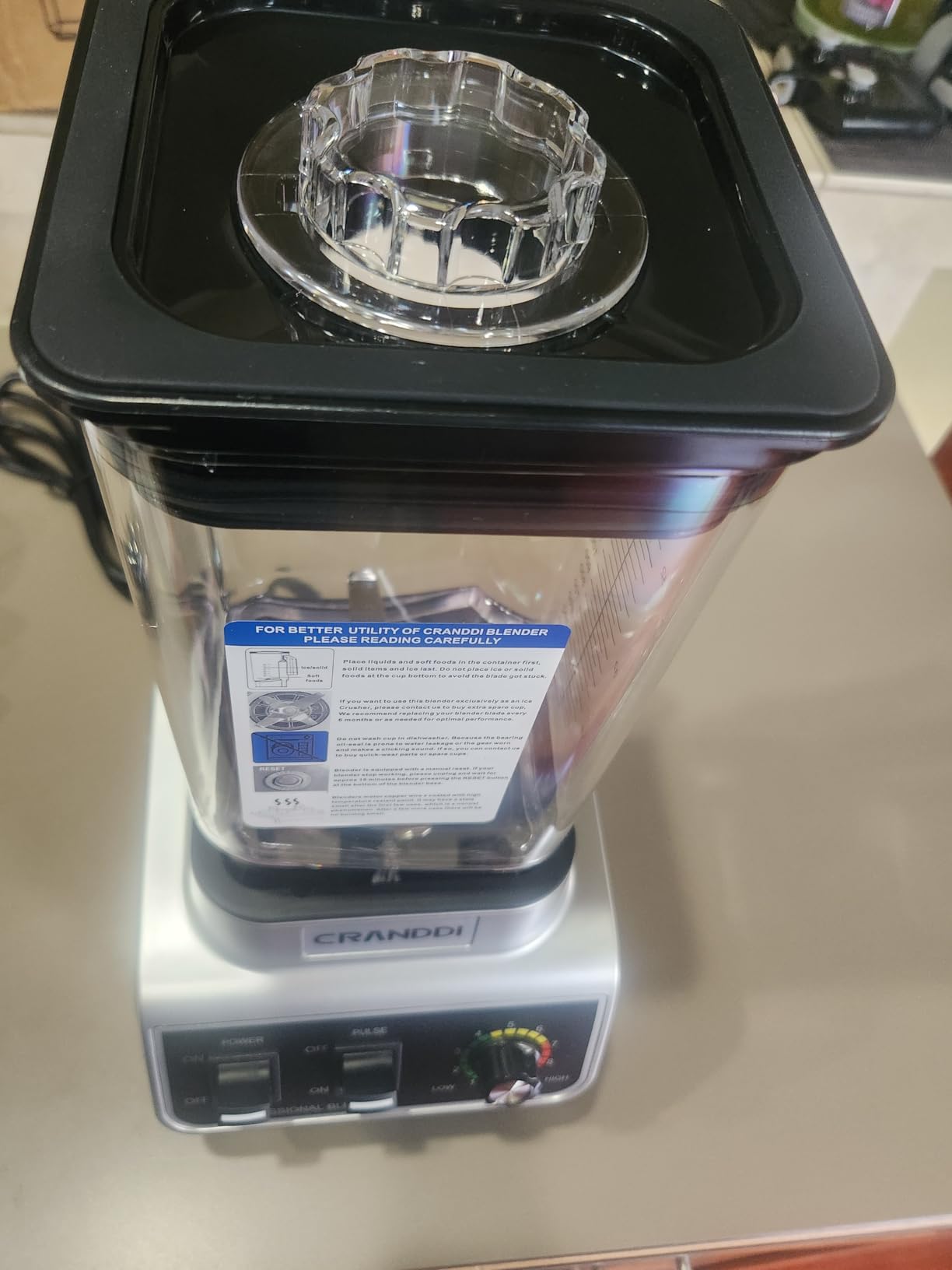 CRANDDI Professional Commercial Blender, Max 1500W, 80oz Pitcher, Powerful Blender with Tamper for Smoothie, Ice Crushing, Variable 9 Speeds Control, 110V, K96, Black customer photo 1