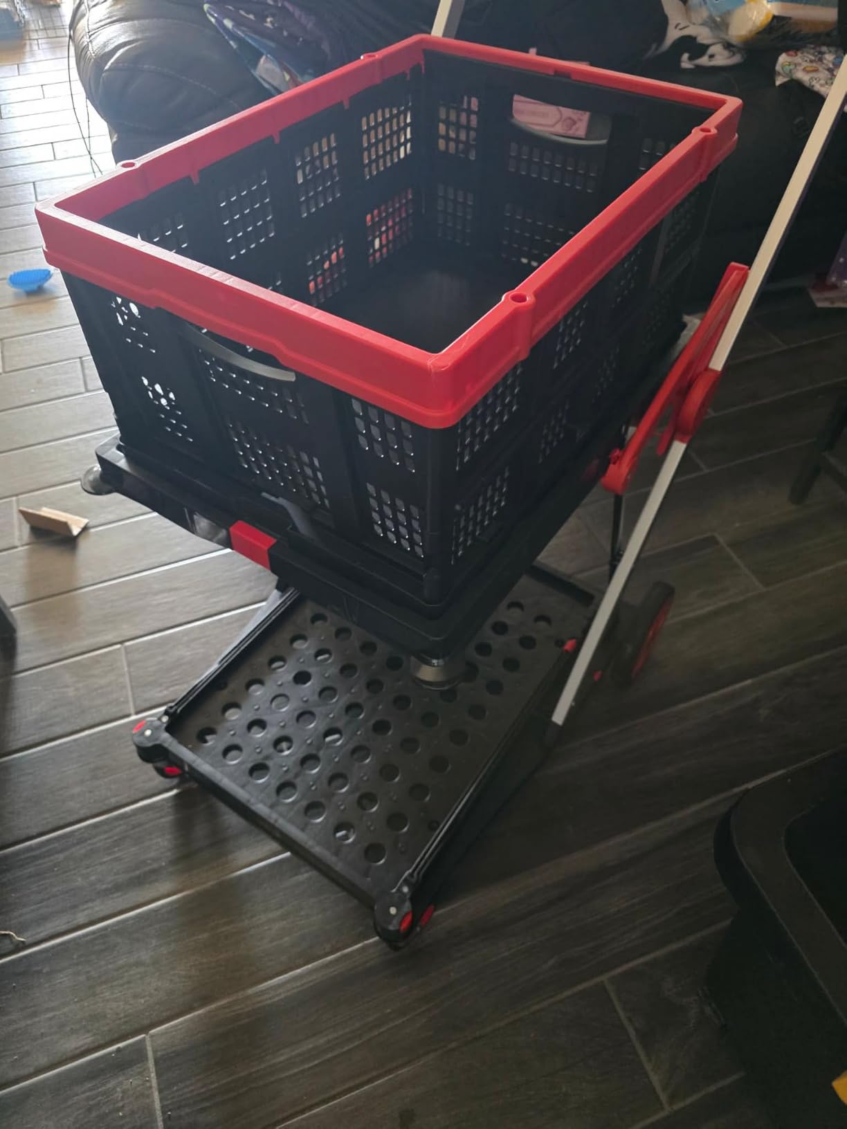 TOLRET Shopping Cart with Wheels, 200 lbs Capacity Grocery Cart on Wheels | Collapsible Shopping Cart with Storage Crate, Platform Hand Truck with Foot Brake, Yellow customer photo 2