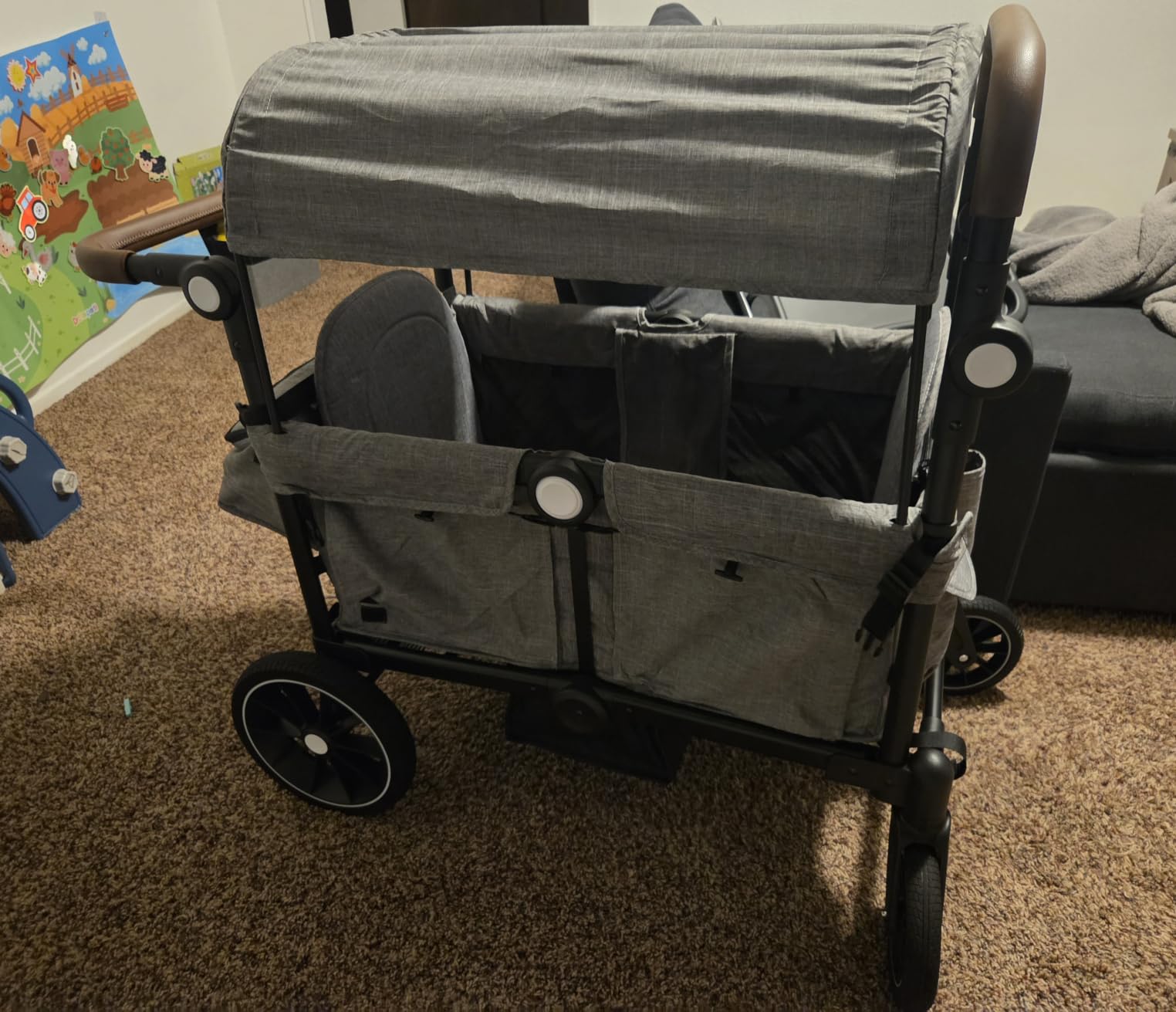 Kinder King Folding Wagon Stroller for 2 Kids, Shock-Absorbing Wheel, Gray | All-Terrain 2 Seater Stroller Wagon Outdoor, Removable Canopy, Adjustable Handle, Detachable Tray, Parent Organizer customer photo 1