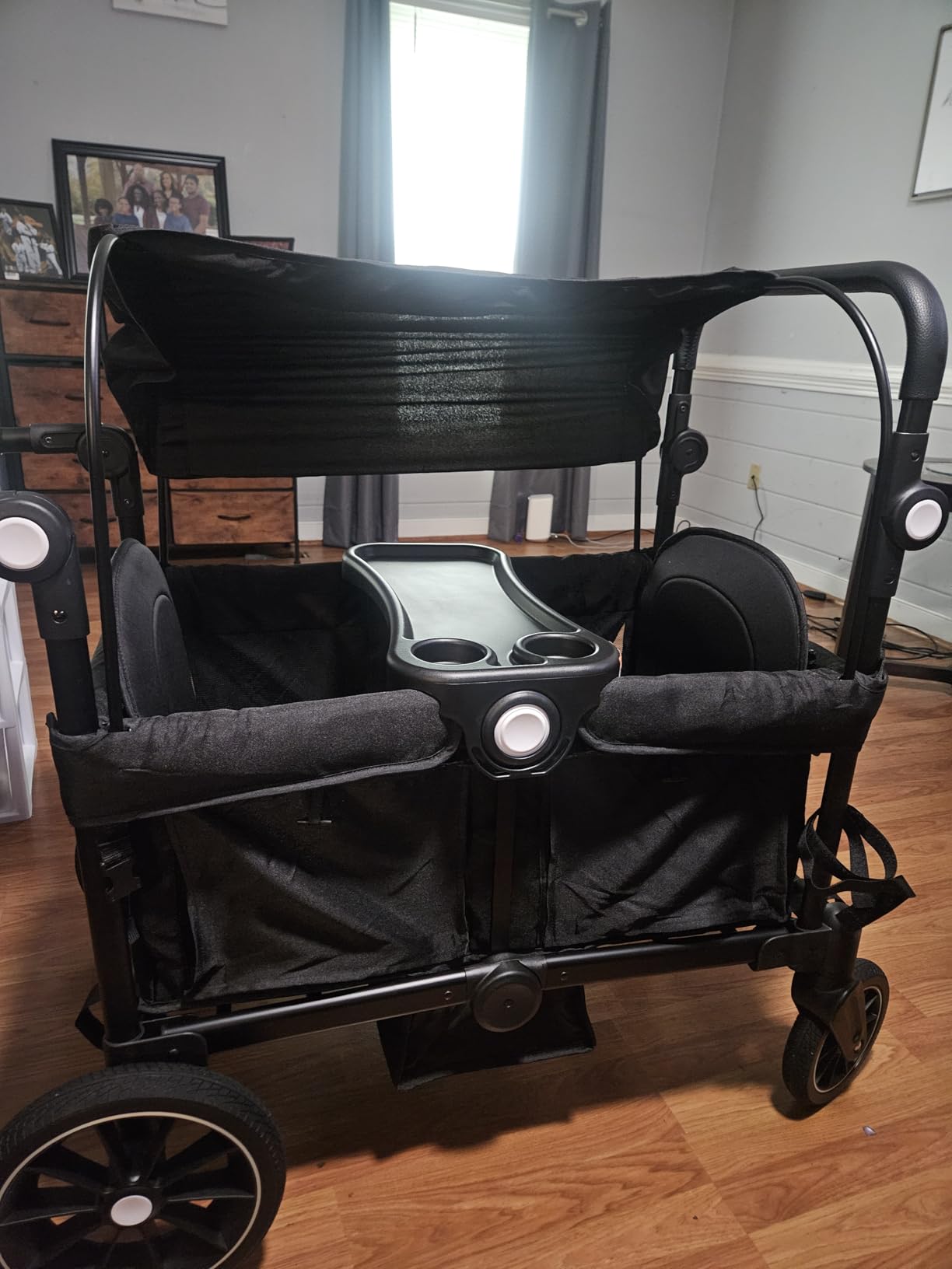 Kinder King Folding Wagon Stroller for 2 Kids, Shock-Absorbing Wheel, Gray | All-Terrain 2 Seater Stroller Wagon Outdoor, Removable Canopy, Adjustable Handle, Detachable Tray, Parent Organizer customer photo 2