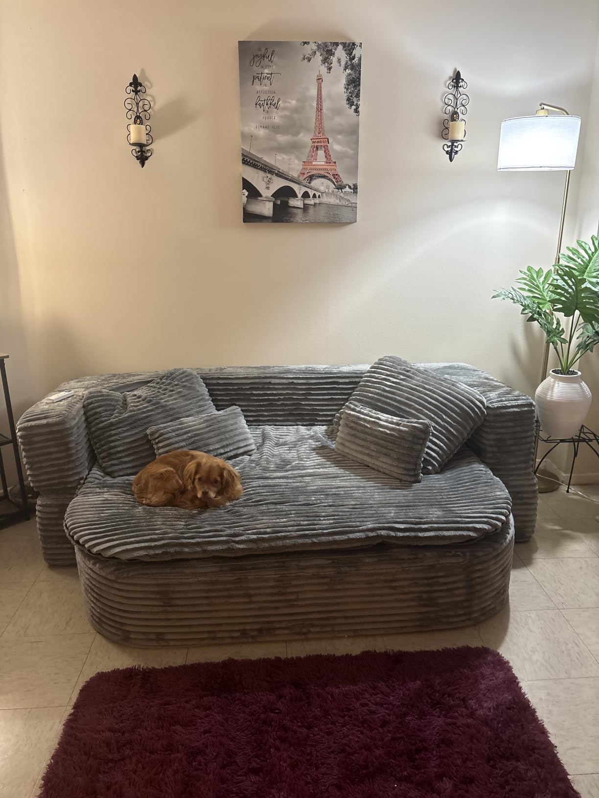 75'' Folding Sleeper Sofa Bed, Memory Foam Boneless Couch | Full Size Guest Bed Mattress, Modern 2-in-1 Floor Deep Seat Sleeper Sofa with 4 Pillows and Blanket | Corduroy Gray customer photo 1