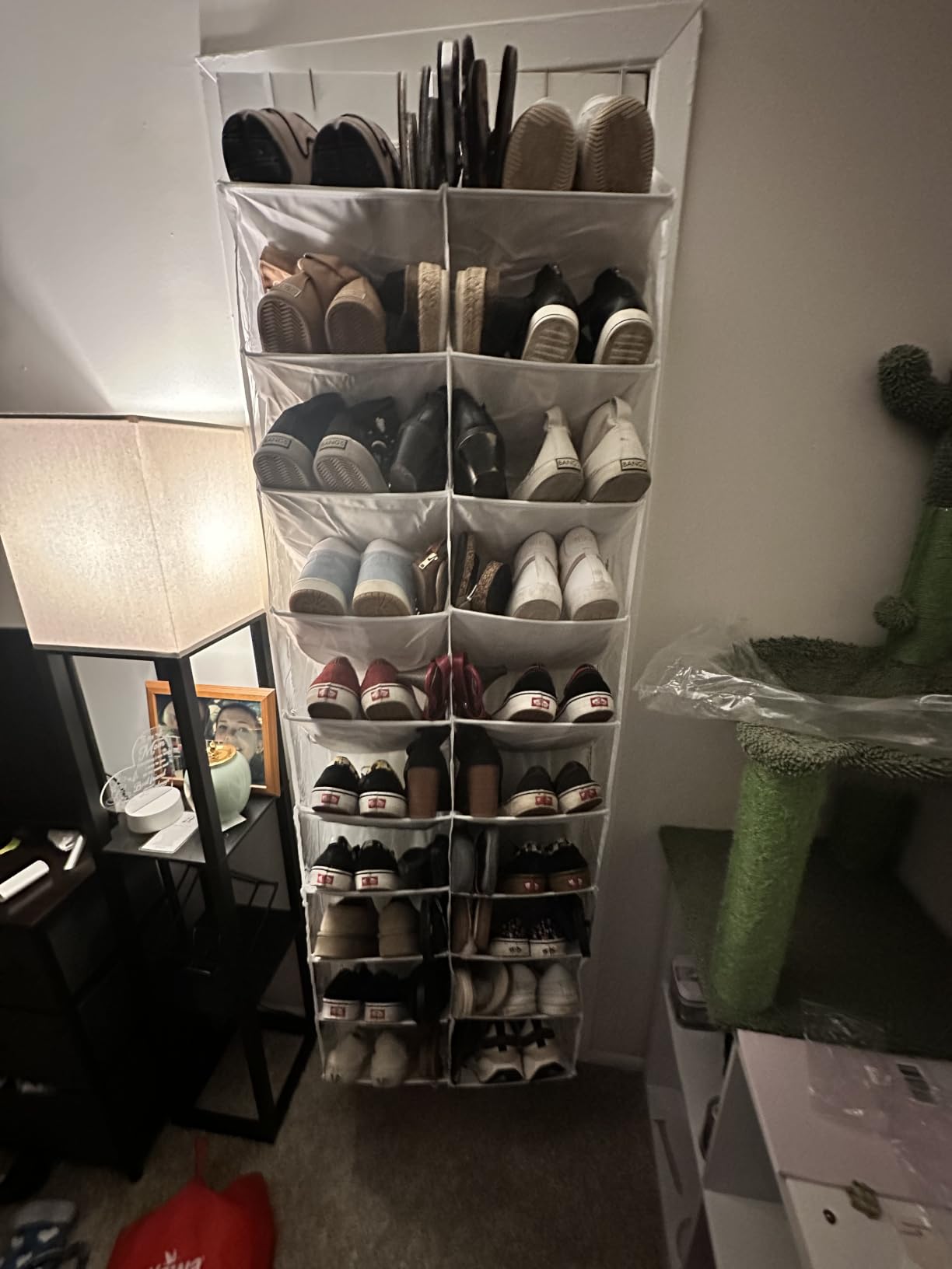 UVIAHOMI 20-30 Pairs Over the Door Shoe Organizer, Clear Pockets Hanging Shoe Storage for Closet, 10-Tier Door Shoes Rack, Handing Shoes Holder Fit All the Family's Sneakers, Boots, Heels, Black customer photo 1
