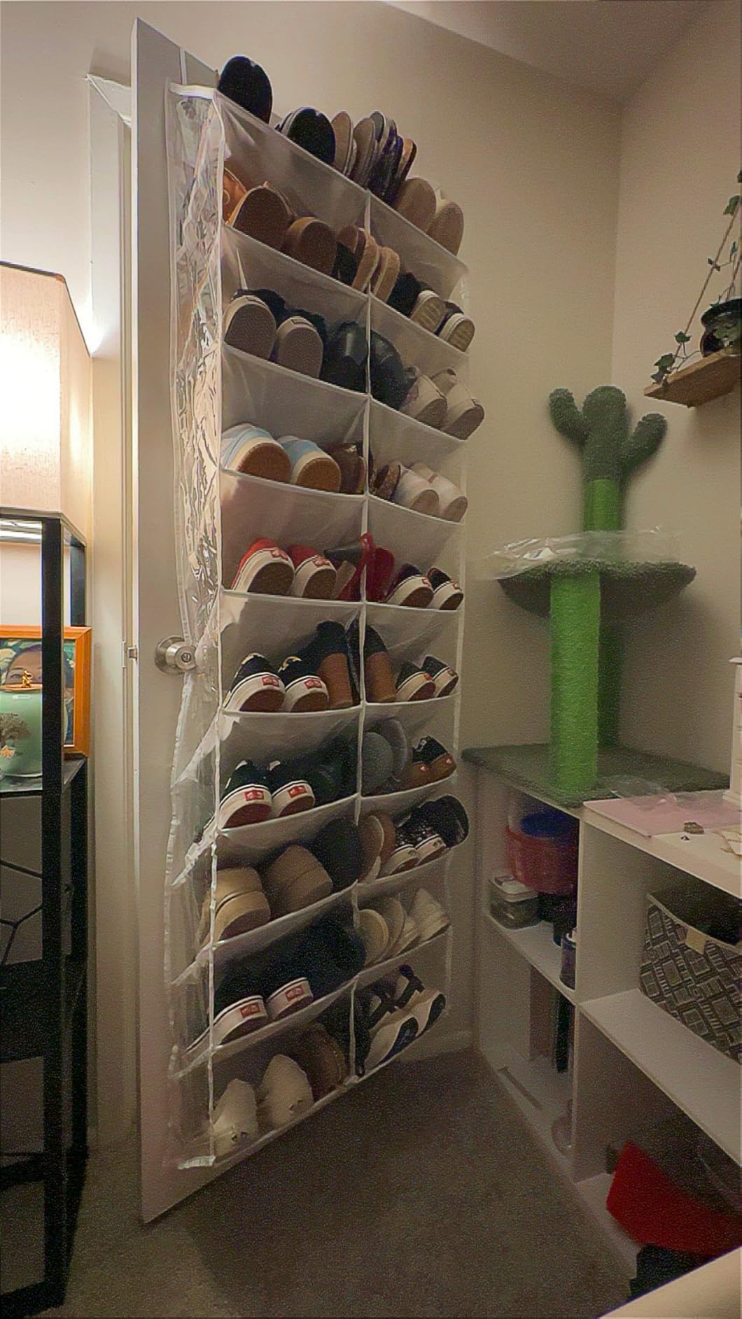 UVIAHOMI 20-30 Pairs Over the Door Shoe Organizer, Clear Pockets Hanging Shoe Storage for Closet, 10-Tier Door Shoes Rack, Handing Shoes Holder Fit All the Family's Sneakers, Boots, Heels, Black customer photo 2