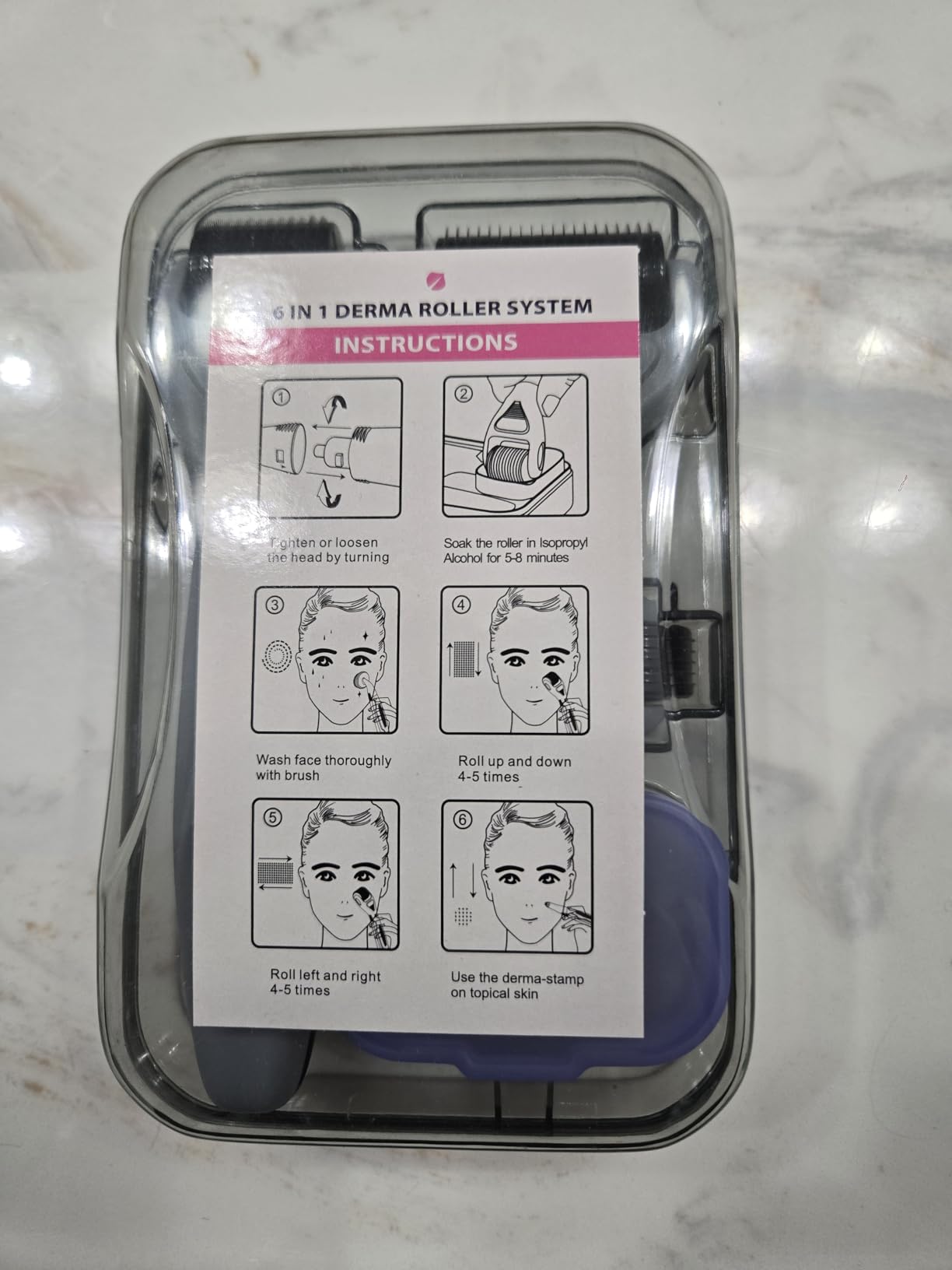 6-in-1 Microneedling Derma Roller Kit Face & Body (0.25 & 0.3mm) | Ultra-sharp titanium heads for scalp & beard care. Includes 300, 720 & 1200 needles with built-in disinfection basin. customer photo 2