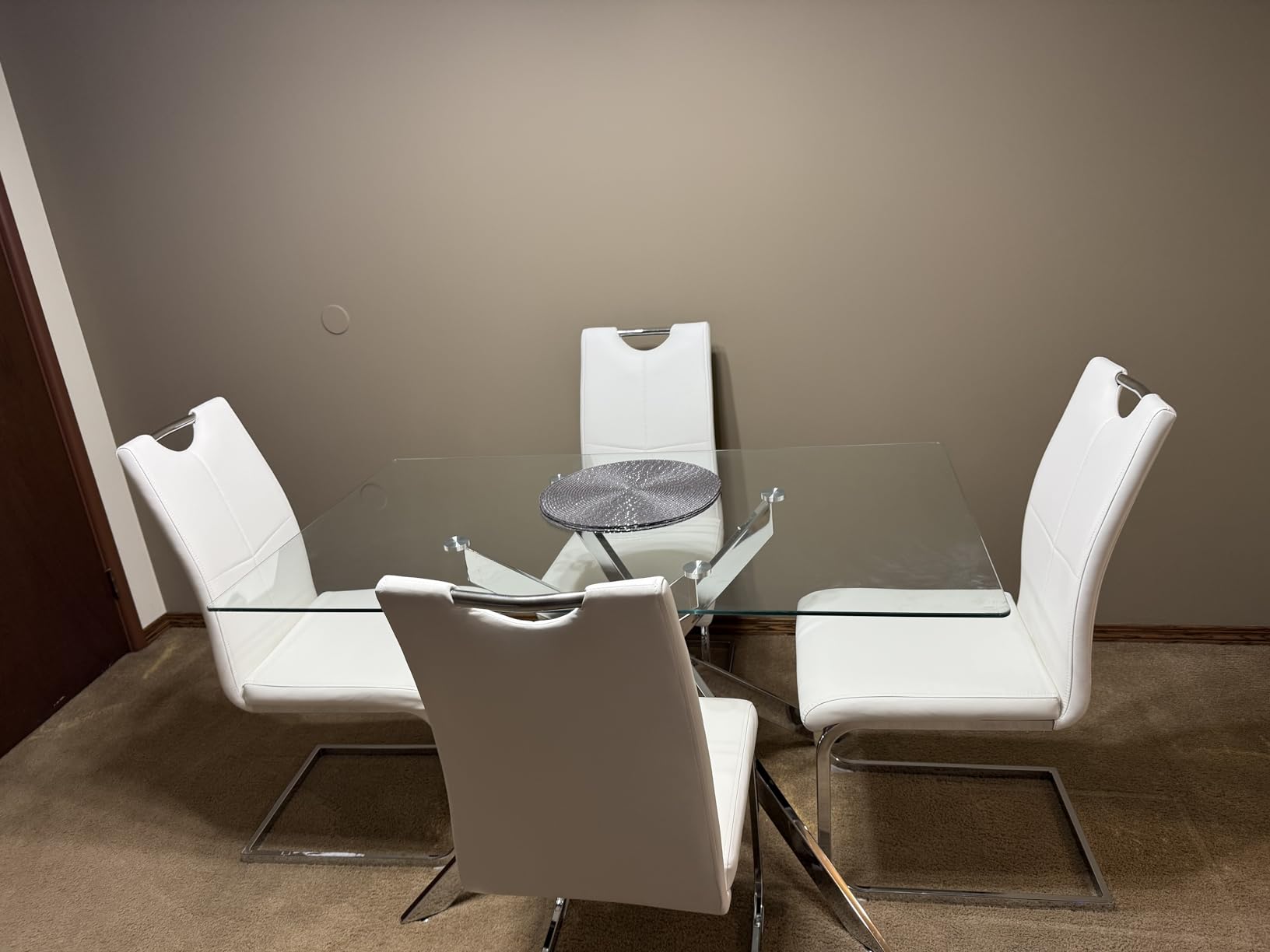 7-Piece Dining Table Set for 6, Modern Rectangular Glass Table with 6 Upholstered Leather Chairs, Space-Saving Dining Room Furniture Table & Chair Sets for Small Spaces&Apartment(Gray&Silver) customer photo 1