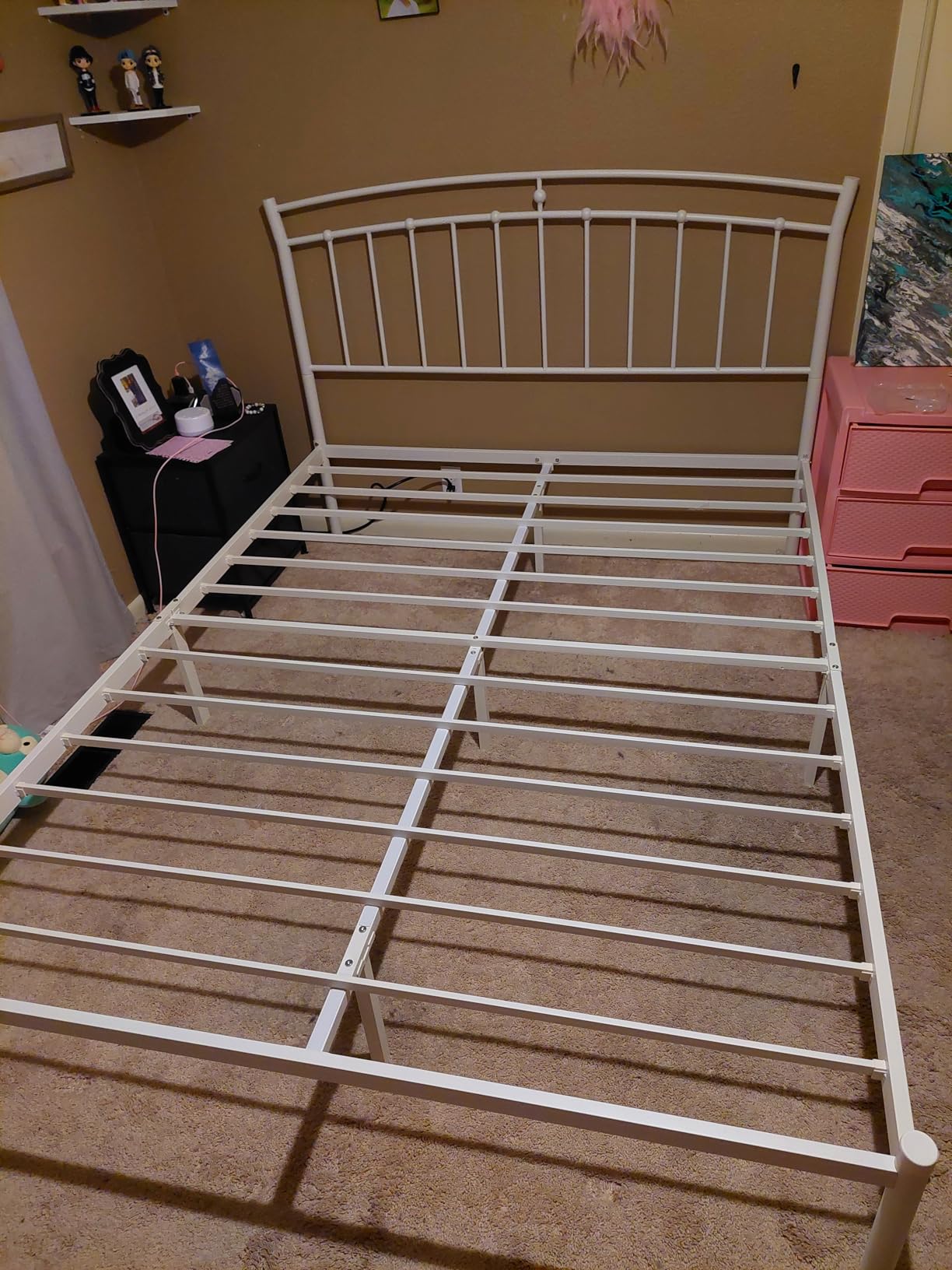 Feonase King Size Bed Frame with Headboard, Heavy-Duty Metal Black Bed Frame with 13 Hardened Steel Slats, 12