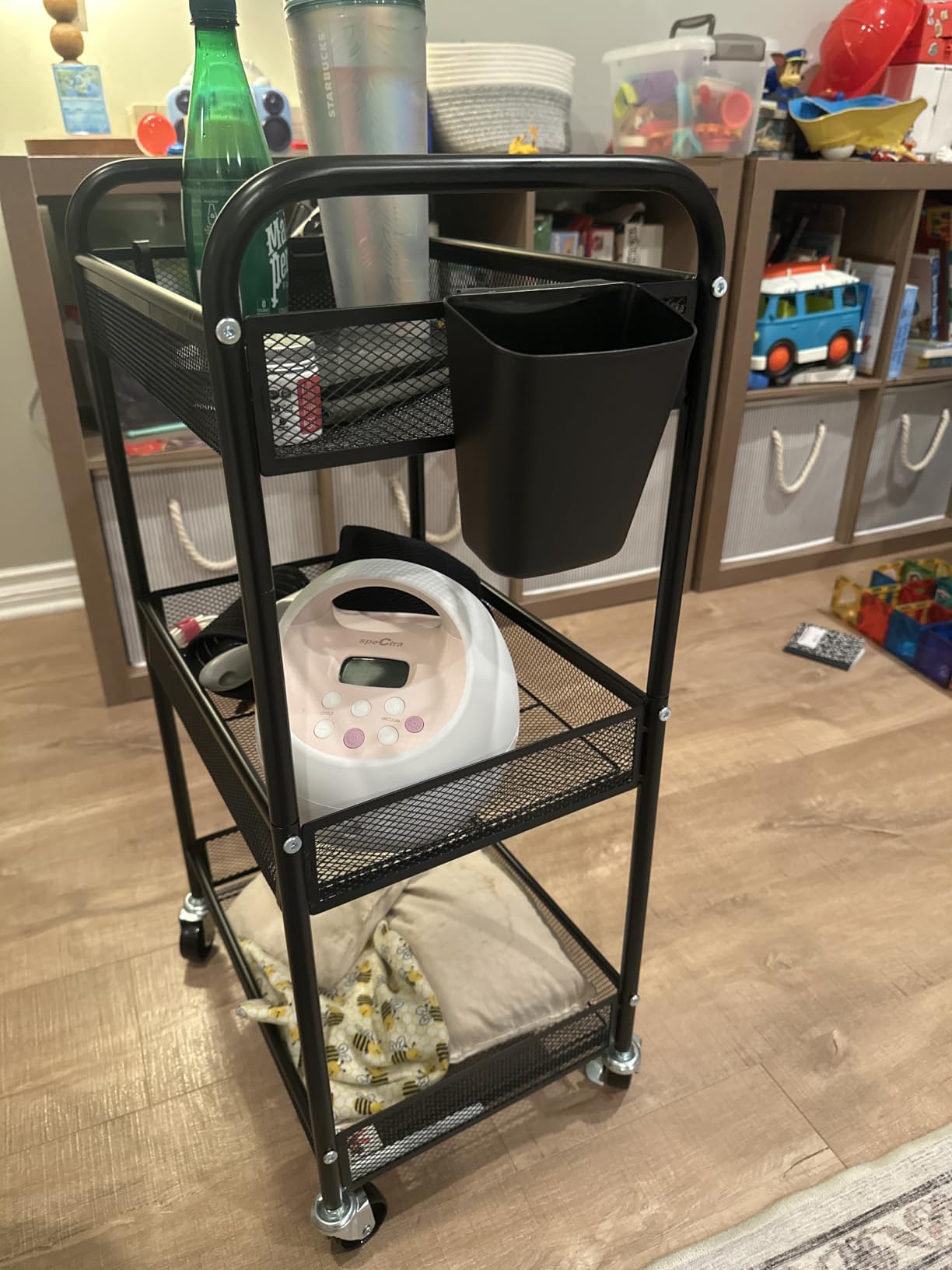 3 Tier Metal Rolling Cart, White Utility Storage Cart with Wheels | Metal Mesh Craft Cart With Hooks & Hanging Cups, Ideal For Kitchen, Bathroom, Office, Dorm, Art Workspace, Bedside Storage customer photo 2