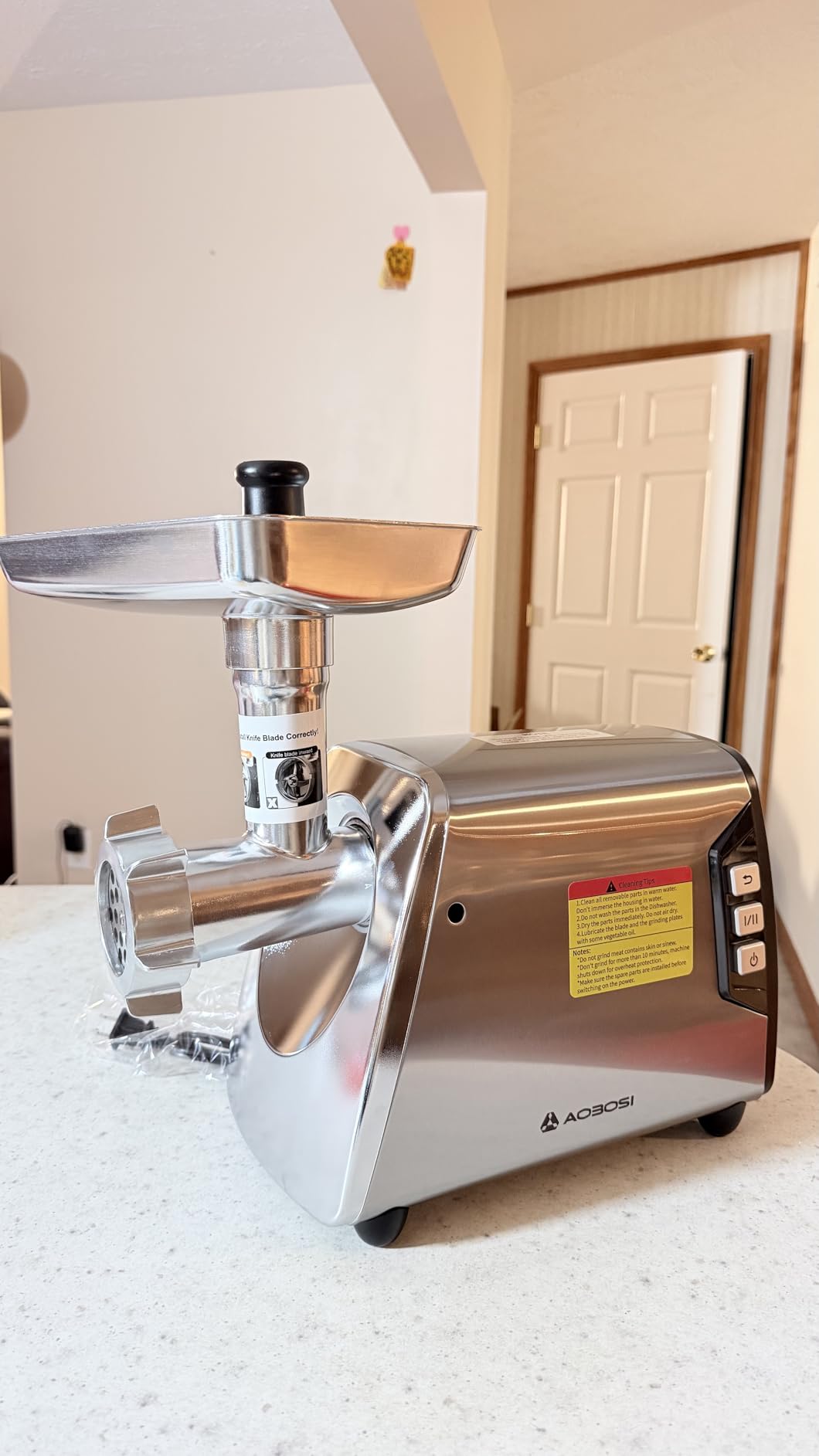 AAOBOSI #12 Meat Grinder, [3000W] 3 Speed Meat Grinder Heavy Duty: Built-in Storage Box, 2 Blades, 4 Plates, 3 Sausage Stuffers, Kibbe Kit, Meat Claw & Burger Press, for Home & Kitchen Use customer photo 2
