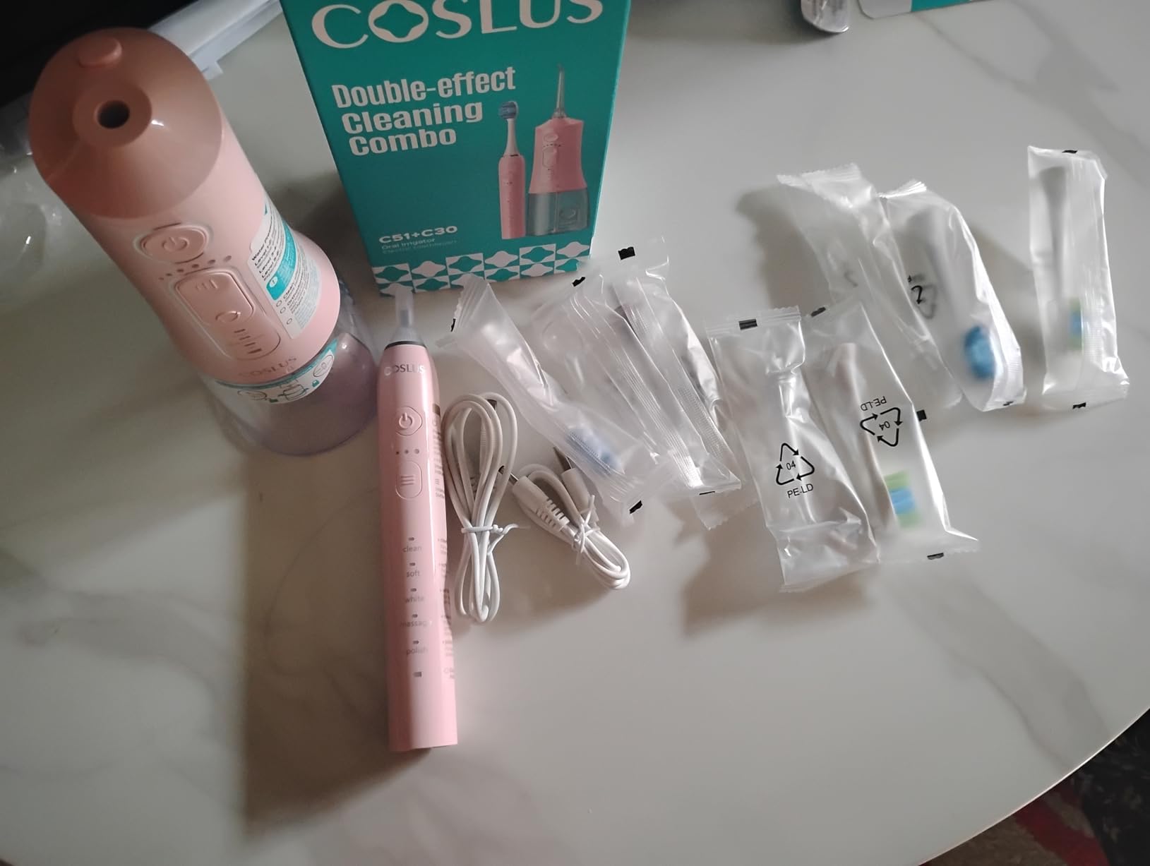 COSLUS C51C30 Water Flosser Electric Toothbrush Combo, 2-1 Oral Clean Kit | Portable Brushing & Flossing for Teeth & Braces Cleaning, Multiple Modes for Family Use, Cordless for Home & Travel, Pink customer photo 1