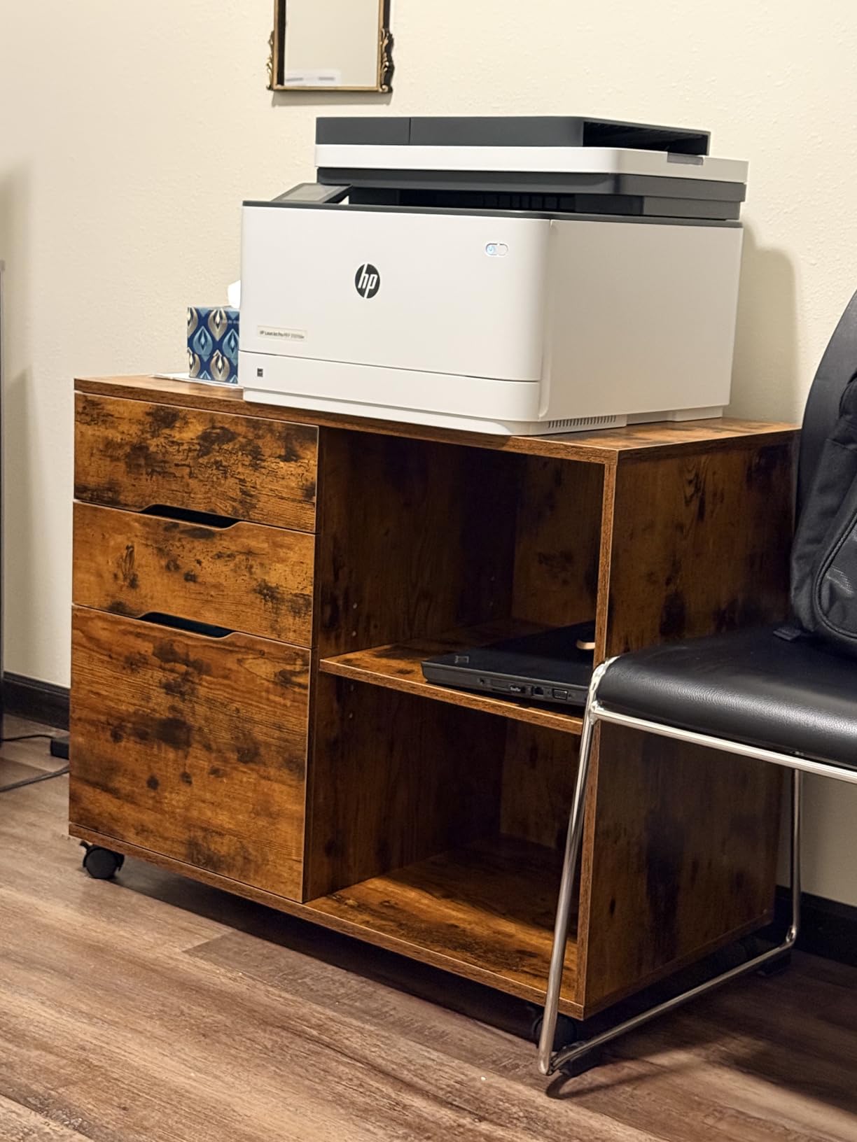 DUMOS File Cabinet with 3 Drawers, Wood Under Desk Storage Printer Stand | Rolling Lateral Filing Cabinet with Adjustable Shelves for Home Office Study Organization, Classic White customer photo 1