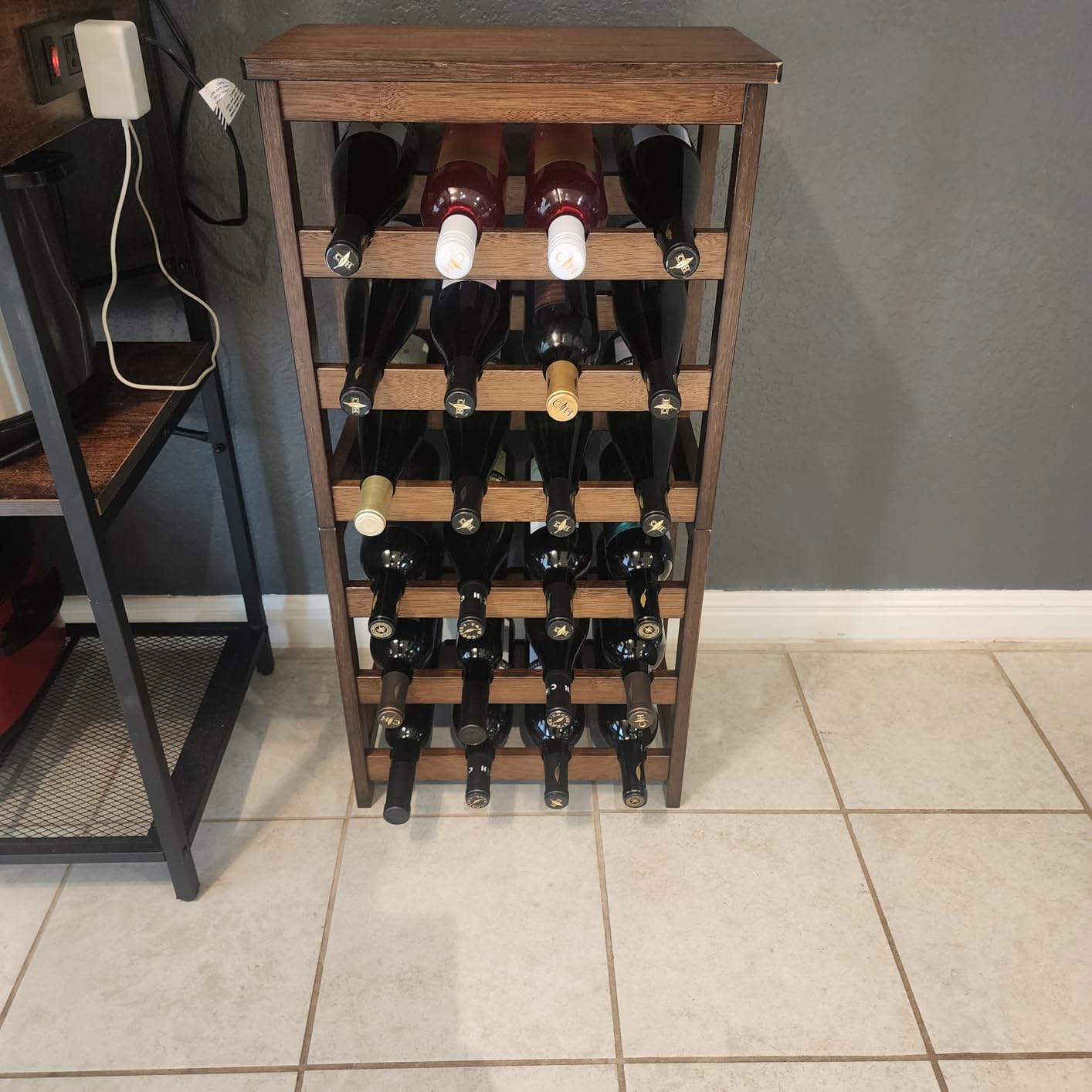 Wine Rack Free Standing Floor, 6-Tier 24 Bottles Display Wine Storage Shelves with Table Top, Easy-Assembly Freestanding Bamboo Wine Racks for Kitchen Dining Room Bar, Walnut customer photo 2