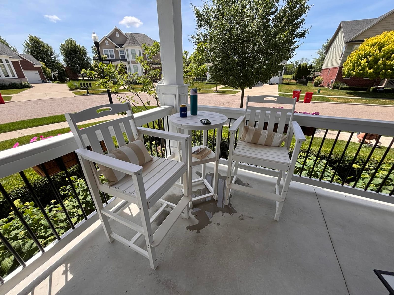 Outdoor Bistro Bar Set, Patio High Top Table and Bar Height Tall Adirondack Chairs Set of 2, All-Weather HDPE Round Pub Furniture for Outside Balcony Backyard Pool Deck | 3-Pieces, Grey customer photo 1