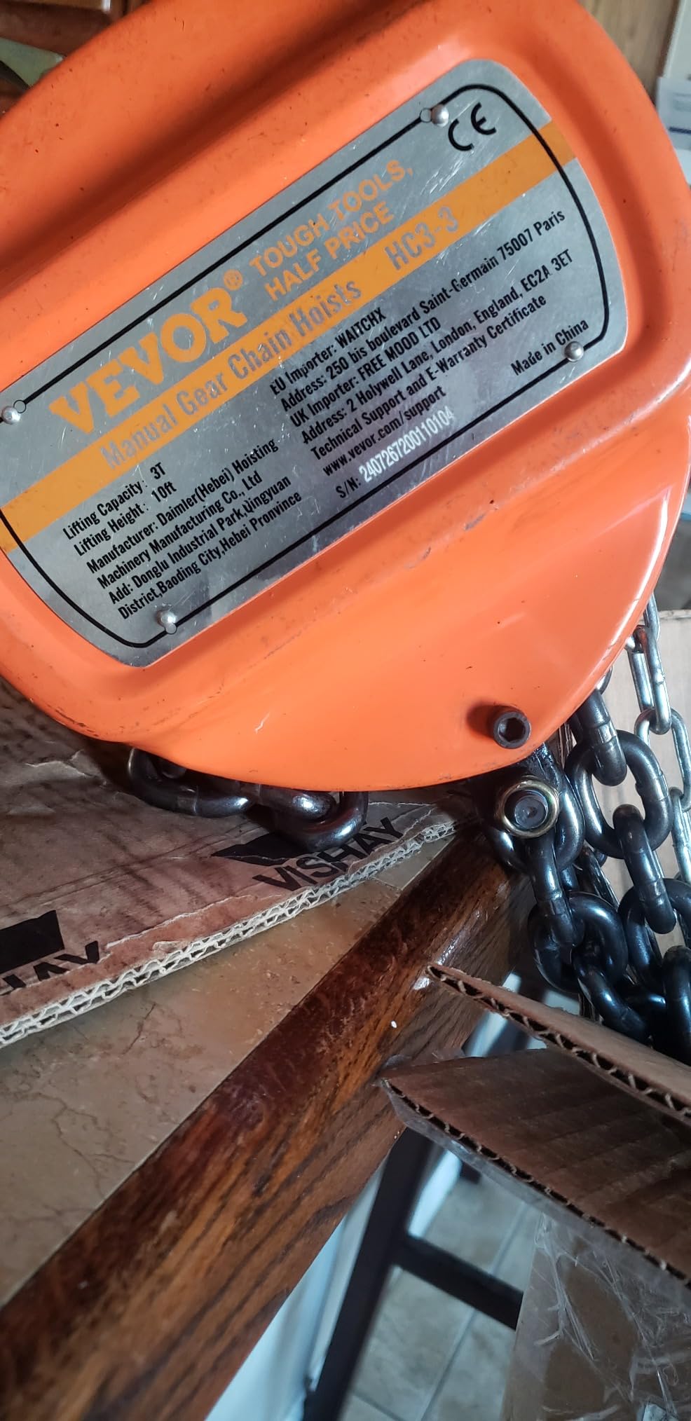 VEVOR Hand Chain Hoist, 1 Ton 2200 lbs Capacity, Manual Chain Block with Upgrade G70 Galvanized Chain, 10 ft Lifting Height, Heavy Duty Pulley Hoist for Garage Warehouse Automotive Machinery, Red customer photo 2