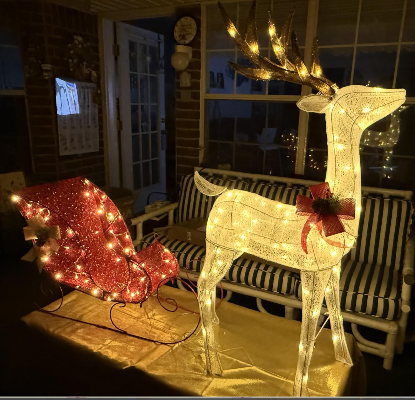 JOYIN Lighted Christmas Reindeer & Sleigh Set, 4FT Outdoor Christmas Decorations for Yard, Warm White LED Lights Xmas Yard Decor, 3D Deer with Ground Stakes for Lawn Garden Porch Holiday Front Door customer photo 2