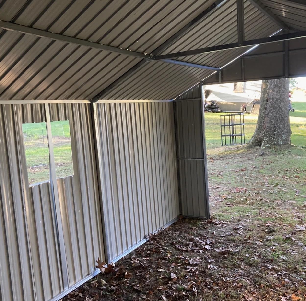 Aoxun 12x20x9.3 Ft Metal Storage Shed Outdoor Large Garage Shed Carport with Double Doors,Side Door & Windows, Heavy Duty Garden Tool Shed All-Weather Outdoor Building for Vehicles & Sundries(Brown) customer photo 1