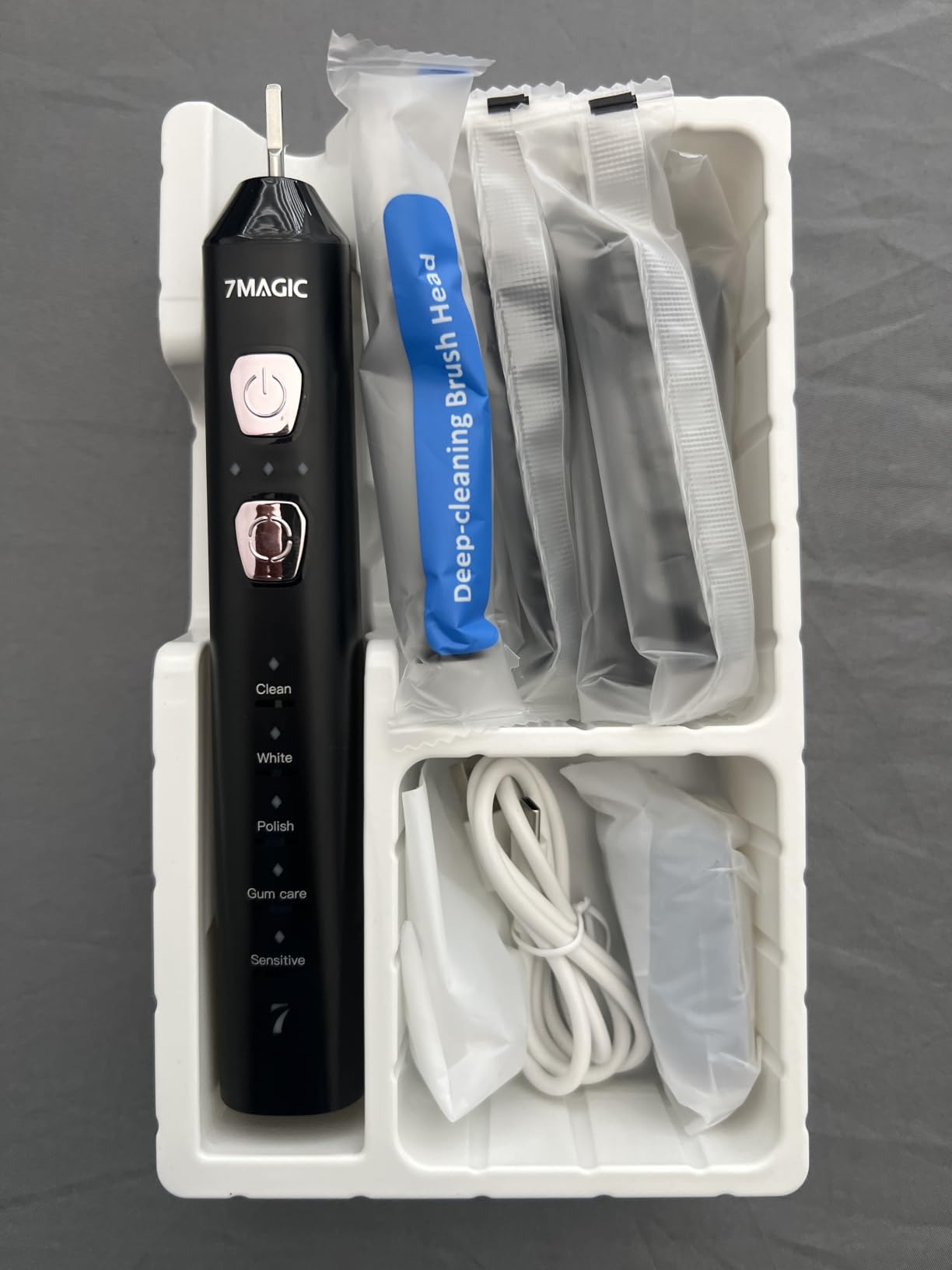 7MAGIC Sonic Electric Toothbrush, 180-Day Runtime, 42000 VPM, 8 Heads, Blue | For Adults & Kids, 5 Modes, 3 Intensities, Sensitive Teeth & Braces Care, Smart Timer, IPX7 Waterproof, USB-C Charging customer photo 2