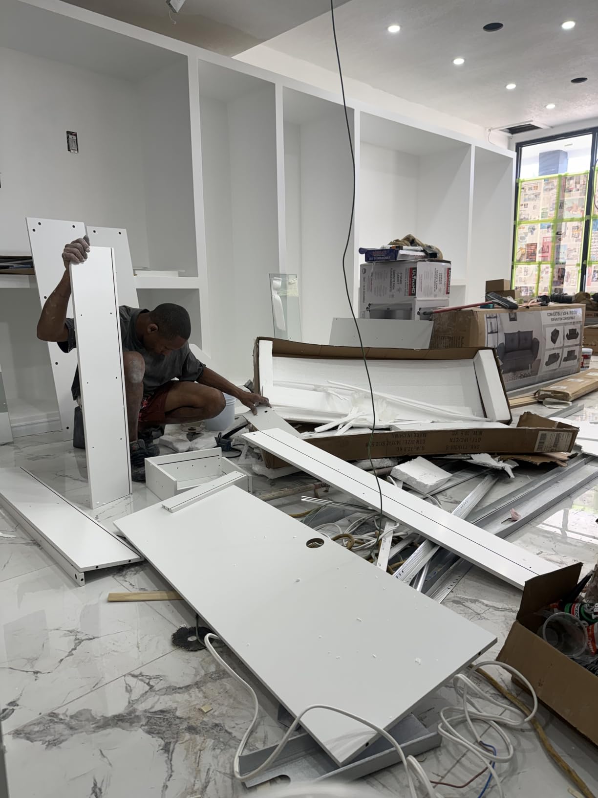PAKASEPT Reception Desk with Counter for Retail & Checkout, Modern Front Reception Counter with LED Lights, Drawers & Open Shelves, Retail Counter with Storage for Countertop, Beauty Salon, Shop, Bar, White customer photo 1