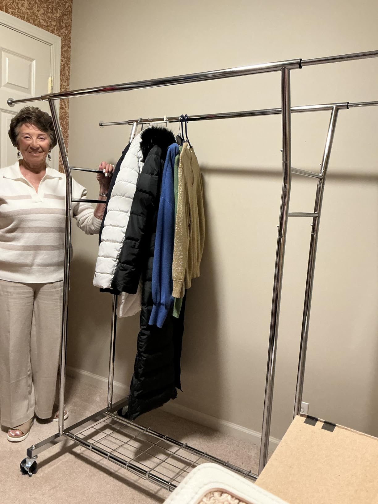 HYSEYY Heavy Duty Clothes Rack, Rolling Clothing Rack for Hanging Clothes with Shelves Load 700LBS, Portable Garment Wardrobe Closet Rack with Wheels for Bedroom, Laundry Room, Retail Store, Silver customer photo 2