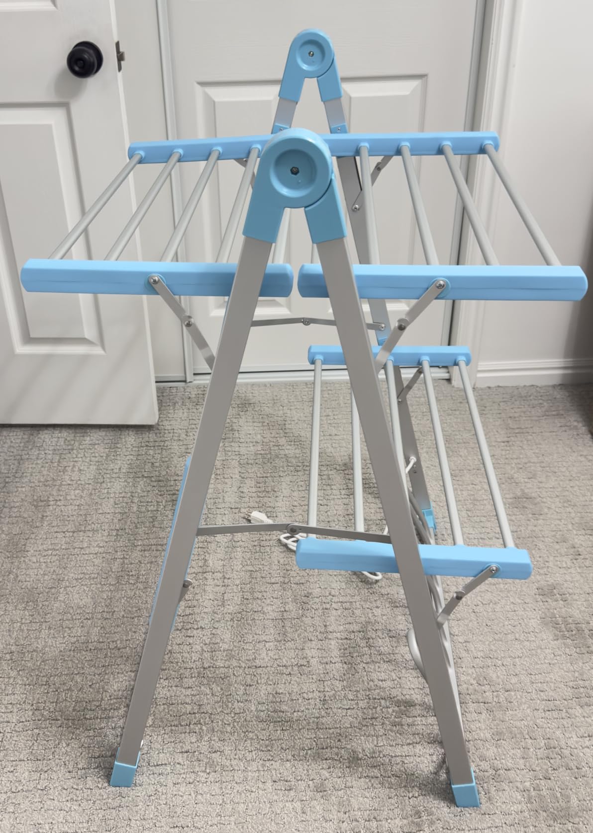 Electric Heated Clothes Drying Rack,Foldable Heated Garment Dryer with Timer Shut-Off Laundry Rack for Clothes Shoes Socks,Aluminum Alloy,Blue,Plug & Play,(39.37x25.98x23.82in) customer photo 2