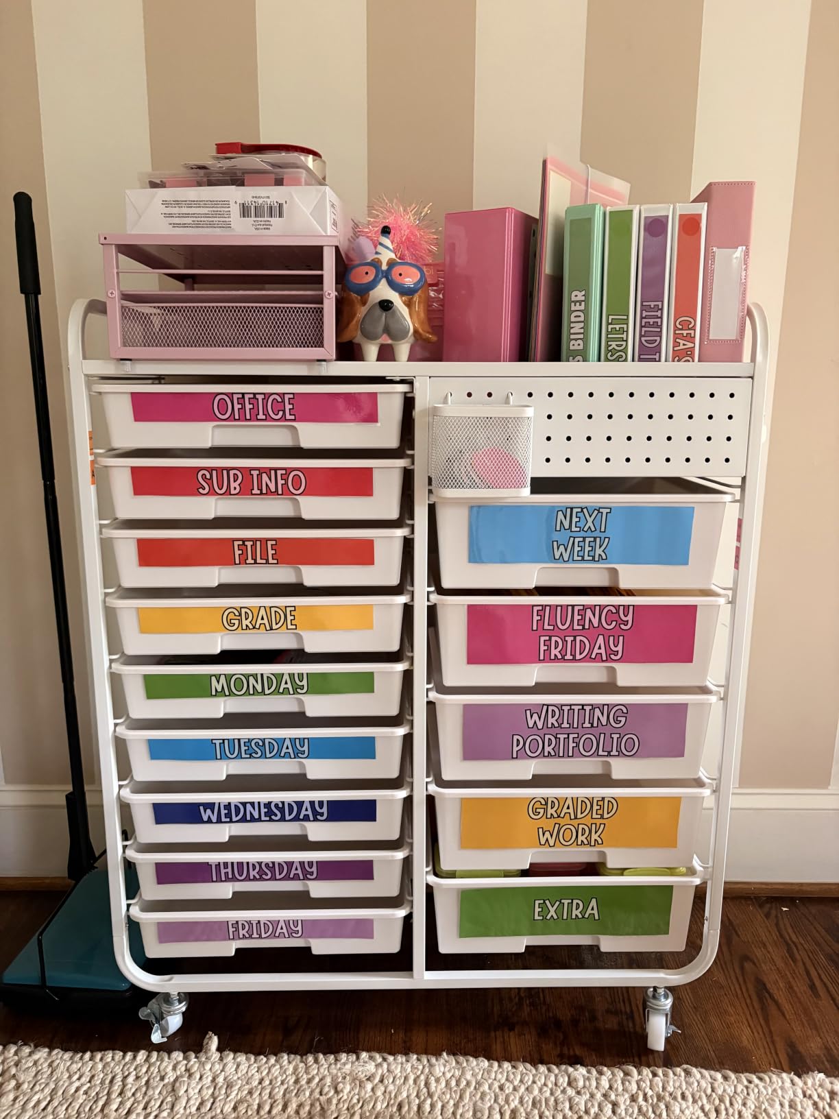 14 Drawer Rolling Storage Cart with Tabletop and Pegboard for Crafts Green | Easy Setup, Large Capacity, Sturdy Build, Smooth Mobility, For classroom, office and dorm supplies customer photo 1
