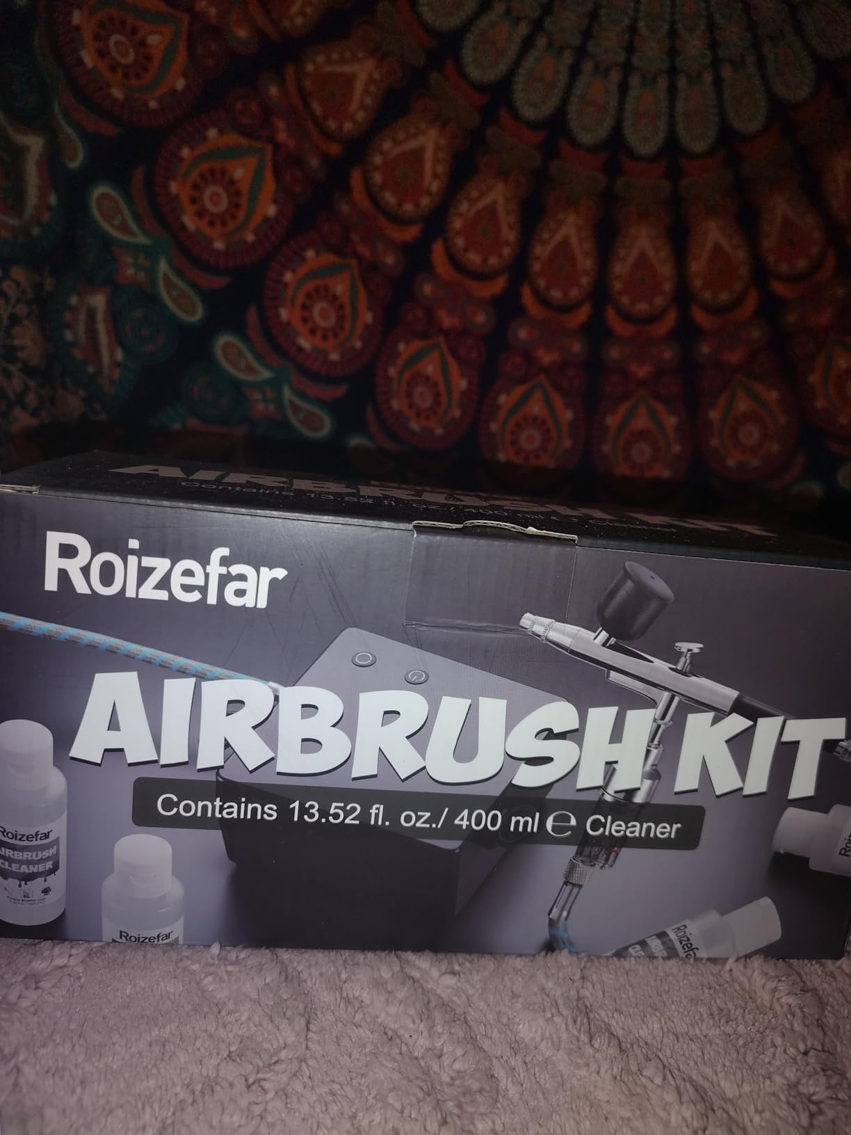 Roizefar Airbrush Kit with Compressor, 55 PSI Gun with Cleaners & Nozzles - 4x3.38 fl oz Cleaner, 0.2/0.3/0.5mm Nozzles, Cleaning Brush, Non-Clogging, for Painting, Modeling, Nail Art, Makeup, DIY customer photo 1