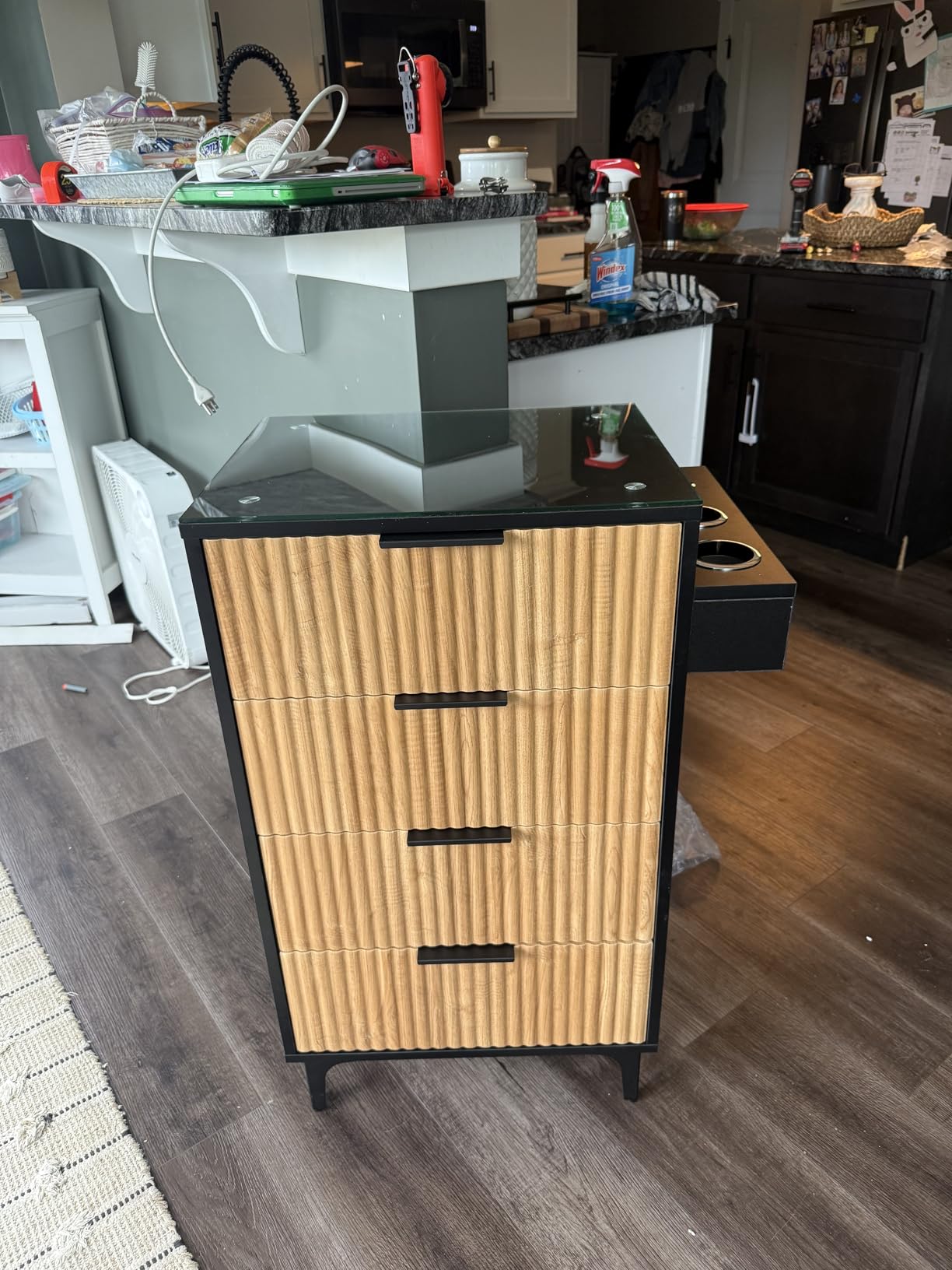 OmySalon Salon Station, Barber Station for Hair Stylist, Storage Cabinet with Glass Top & Drawers & Heat Resistant Dryer Holders, Modern Retro Style for Beauty Salon, Wood Black customer photo 1