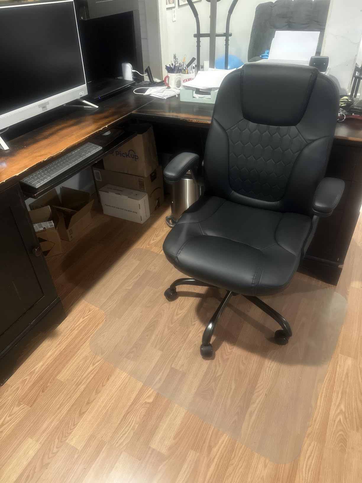 Leather Office Chair Swivel Lumbar Support for Short People Brown | Executive Office Chair PU, Leather Office Chair with Wheels, 360° Swivel Rolling Chair with Padded Arm, Ergonomic Computer Chair customer photo 1