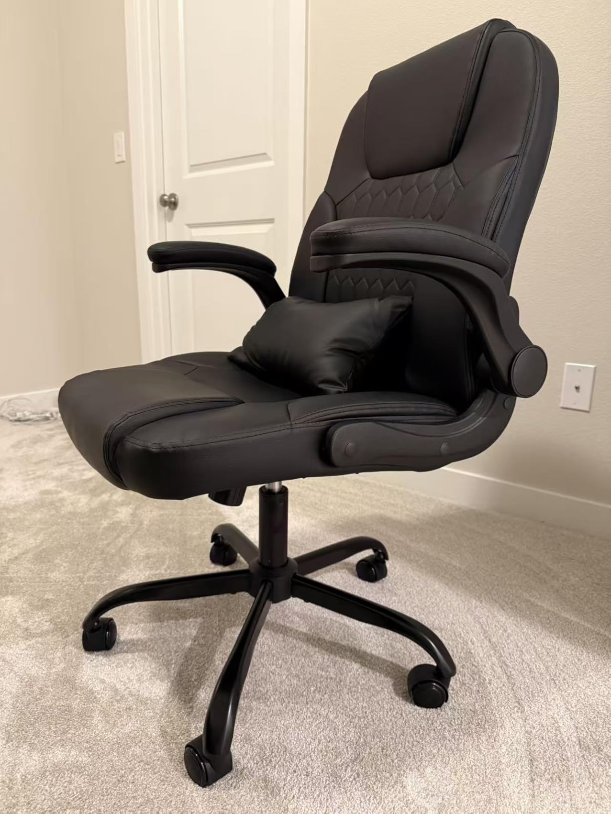 Leather Office Chair Swivel Lumbar Support for Short People Brown | Executive Office Chair PU, Leather Office Chair with Wheels, 360° Swivel Rolling Chair with Padded Arm, Ergonomic Computer Chair customer photo 2