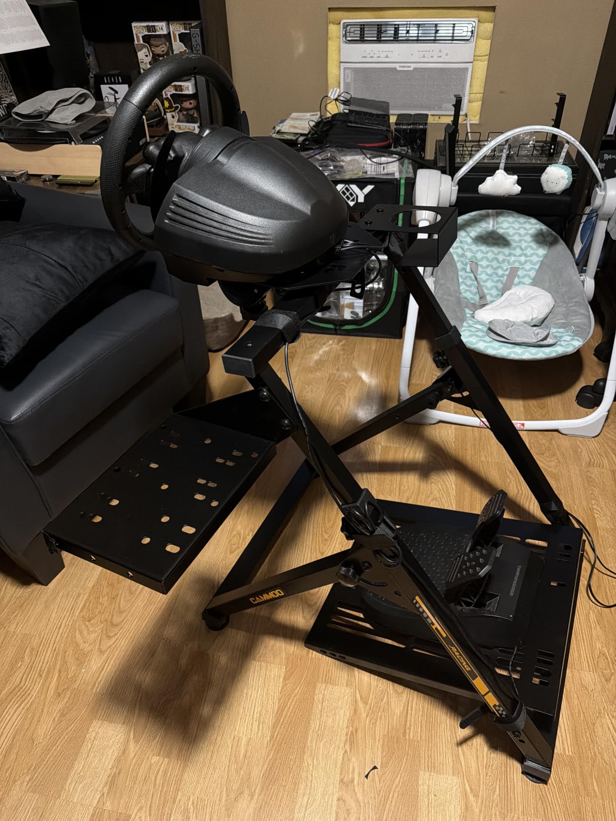 CAMMOO High Compatible Racing Wheel Stand Fits Handbrake, with Cup Holder | 31 Holes Wheel Panel, 26 Holes Shifter Panel, Foldable Sim Steering Racing Stand with Dual Anti-Slip, Wide Height Adjustment customer photo 2