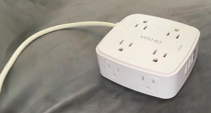 5Ft Surge Protector Power Strip - 8 Widely Outlets with 4 USB Ports, 3 Side Outlet Extender with 5 Feet Extension Cord, Flat Plug, Wall Mount, Desk USB Charging Station, ETL, White customer photo 1