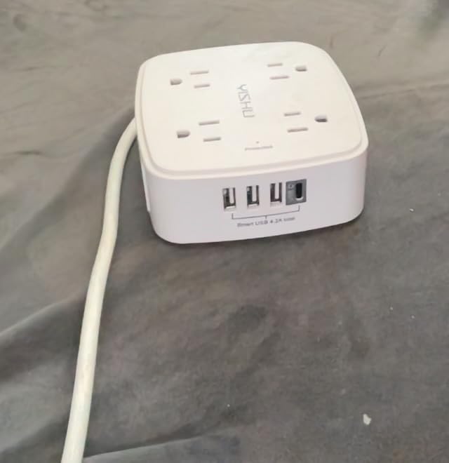5Ft Surge Protector Power Strip - 8 Widely Outlets with 4 USB Ports, 3 Side Outlet Extender with 5 Feet Extension Cord, Flat Plug, Wall Mount, Desk USB Charging Station, ETL, White customer photo 2