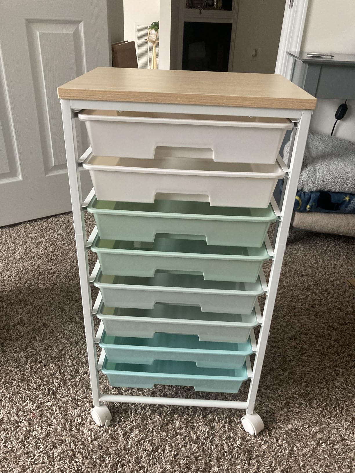Rolling Cart with 8 Drawers, Storage Drawers Cart with Wooden Tabletop and Lockable Wheels, Craft Storage for Living Room, Office, Classroom, Craft Room, Bedroom customer photo 2