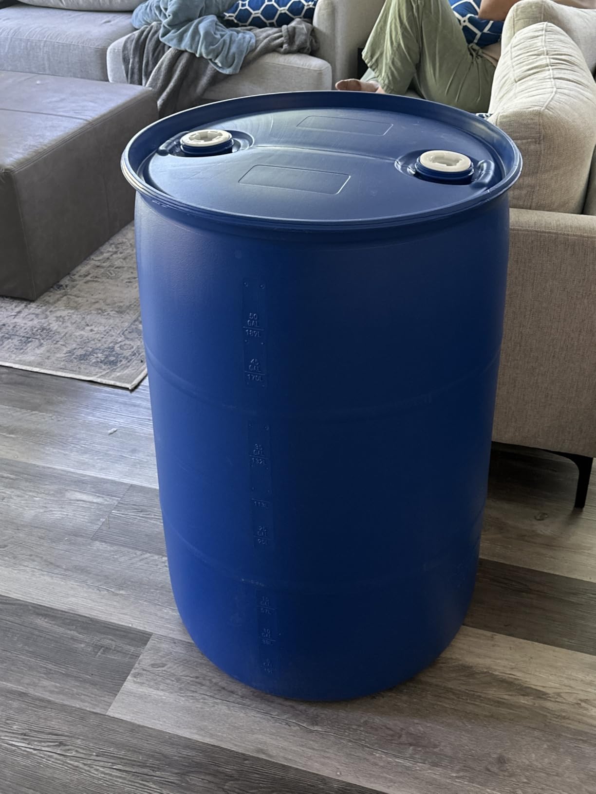 Bushman 55 Gallon Plastic Drum, Stackable Industrial Storage Barrel, Blue, Heavy Duty HDPE Bin Container with Leakproof Lid for Emergency Water Supply, Chemicals, or Oil Waste customer photo 2