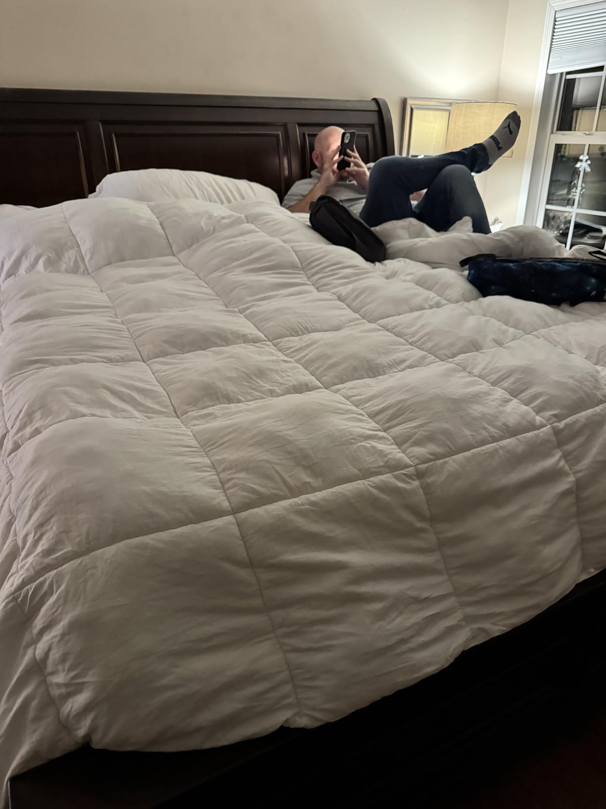 Duvet Insert Comforter, Cotton Shell, White, Queen (U.S. Standard) | Thick Down Alternative Comforter, Box-Stitch with Edge Piping, 8 Corner Tabs, Winter Quilt, OEKO-TEX Certified customer photo 2