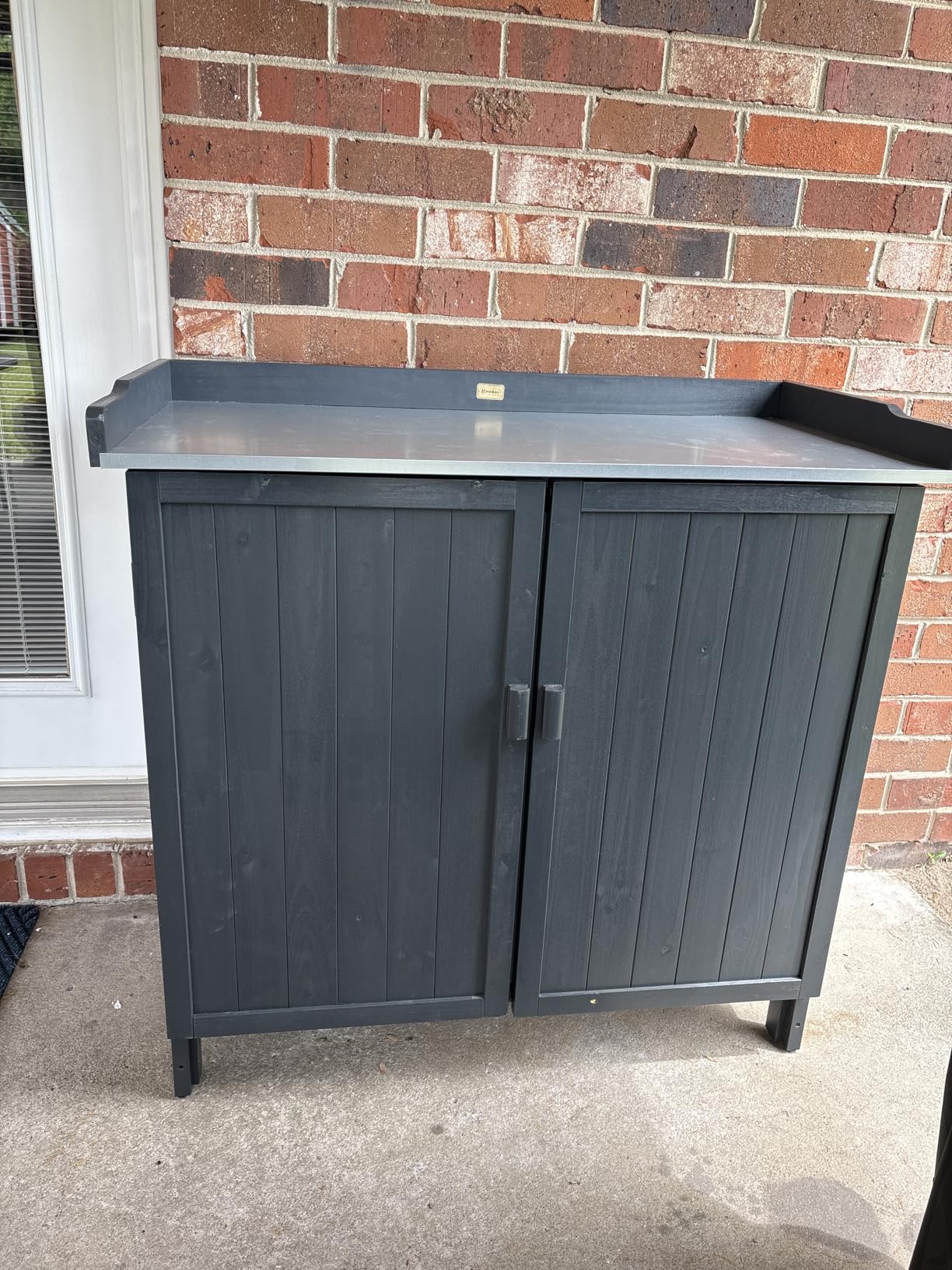 HABAU Outdoor Storage Cabinet with Potting Bench & Metal Tabletop, Wooden Planting Workstation for Garden Patio, Weatherproof customer photo 1