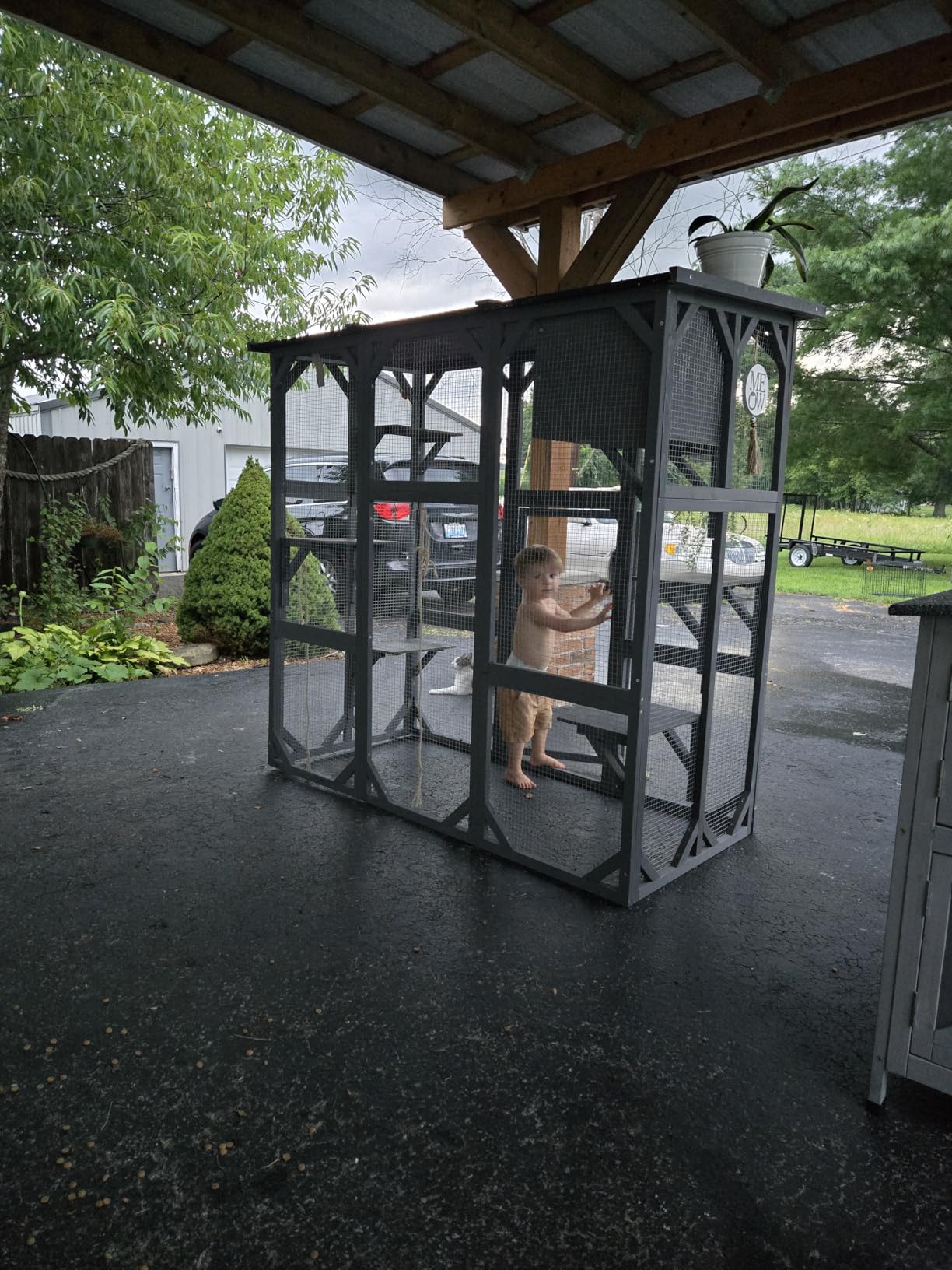 Grepatio Cat Enclosure Large Outdoor Catio Wooden Cat House with Weatherproof, Cat Cage Condo Indoor Playpen with Platform and Small House (Natural) customer photo 1