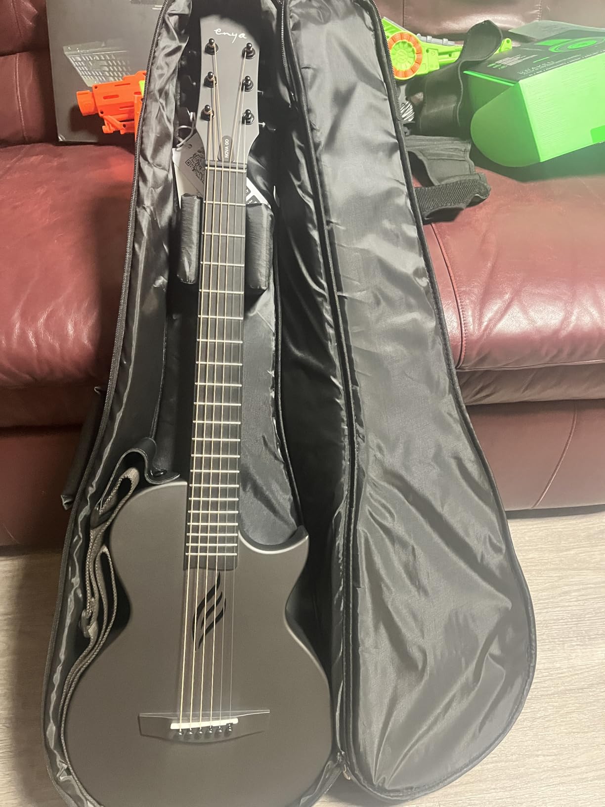 Enya Nova Go Carbon Fiber Travel Acoustic Guitar | 1/2 Size Lightweight Moisture-Proof Guitara | Adult & Beginner Portable Guitar with Gig Bag & Accessories (Black) customer photo 2