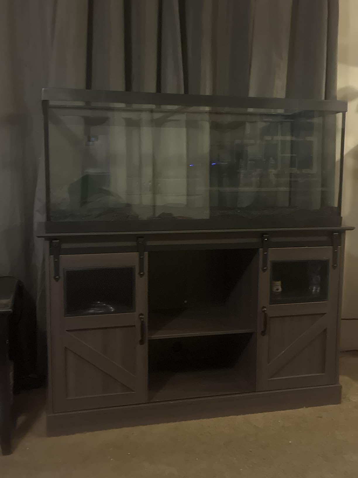 55-75 Gallon Fish Tank Stand, Heavy Duty Aquarium Stand, 1300LBS | Reptile Terrarium Stand with Power Outlet, Sliding Barn Doors, Cabinet Storage for Fish Tank, Turtle Tank Accessories, Grey customer photo 1