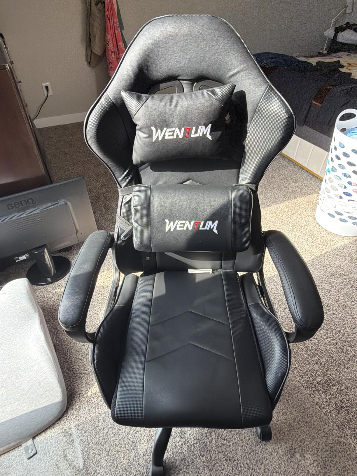 Ergonomic Massage Gaming Chair for Kids Adults, Comfy PU Leather Office Desk Chair with Adjustable Headrest Lumbar Support 360° Swivel, Red customer photo 1
