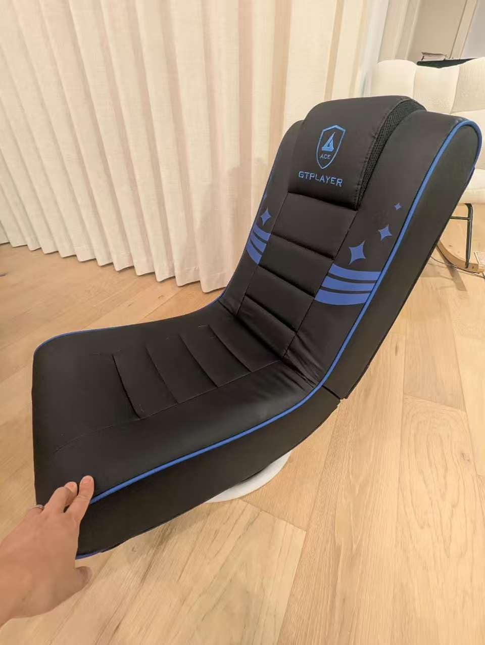 GTPLAYER Floor Gaming Chair Foldable Swivel Floor Chairs for Kids Boys Comfy Video Game Seat with 360° Multipurpose for Gamers, Bedroom or Game Room(Black-Blue) customer photo 2